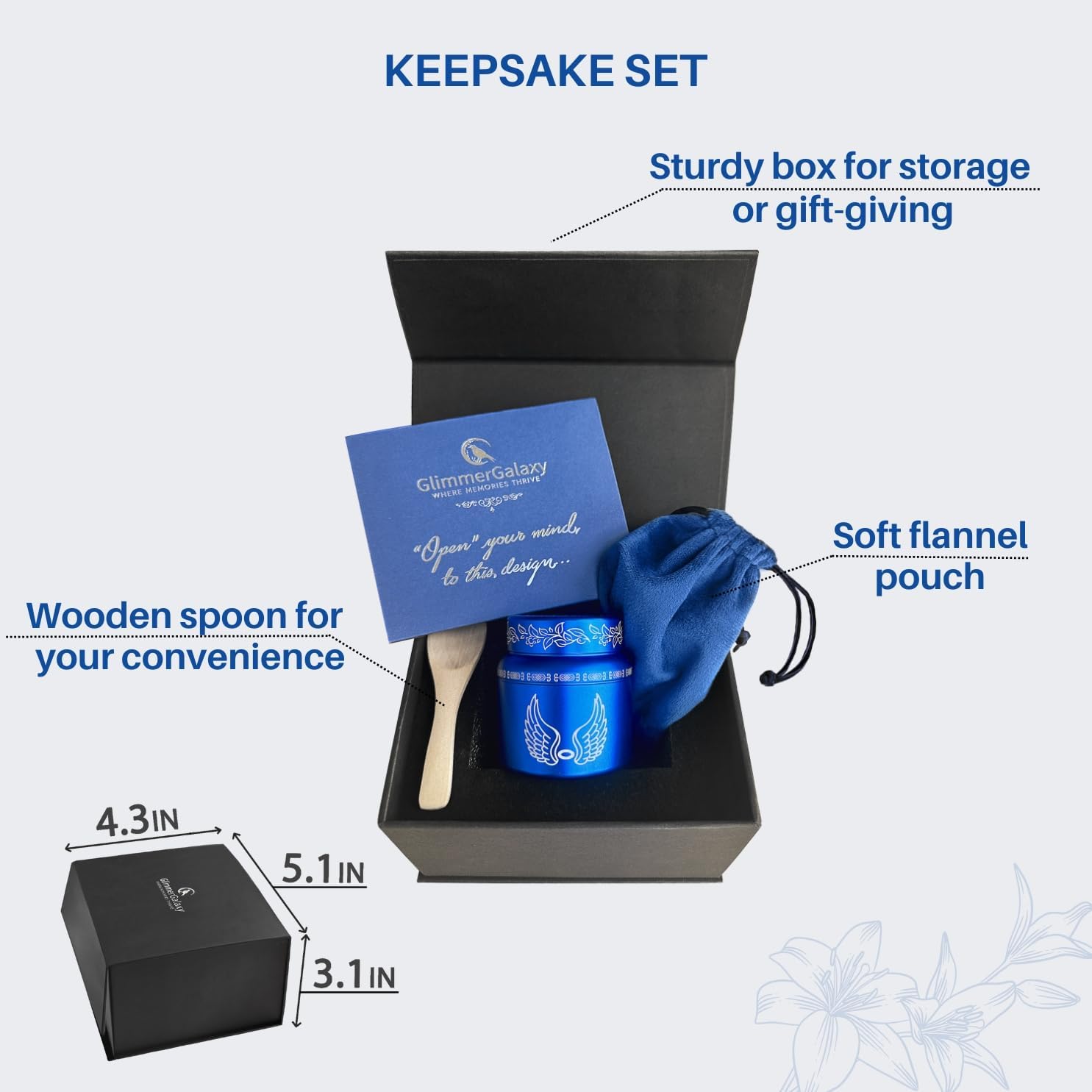 Blue Urn Mini Memorial Gift Set with Memory Frame and Sympathy Card