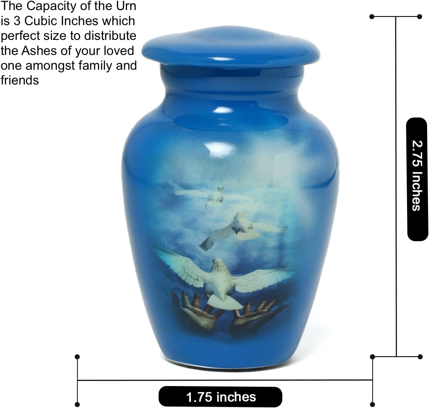Serenity Dove Painted Mini Cremation Urn - Solid Aluminum