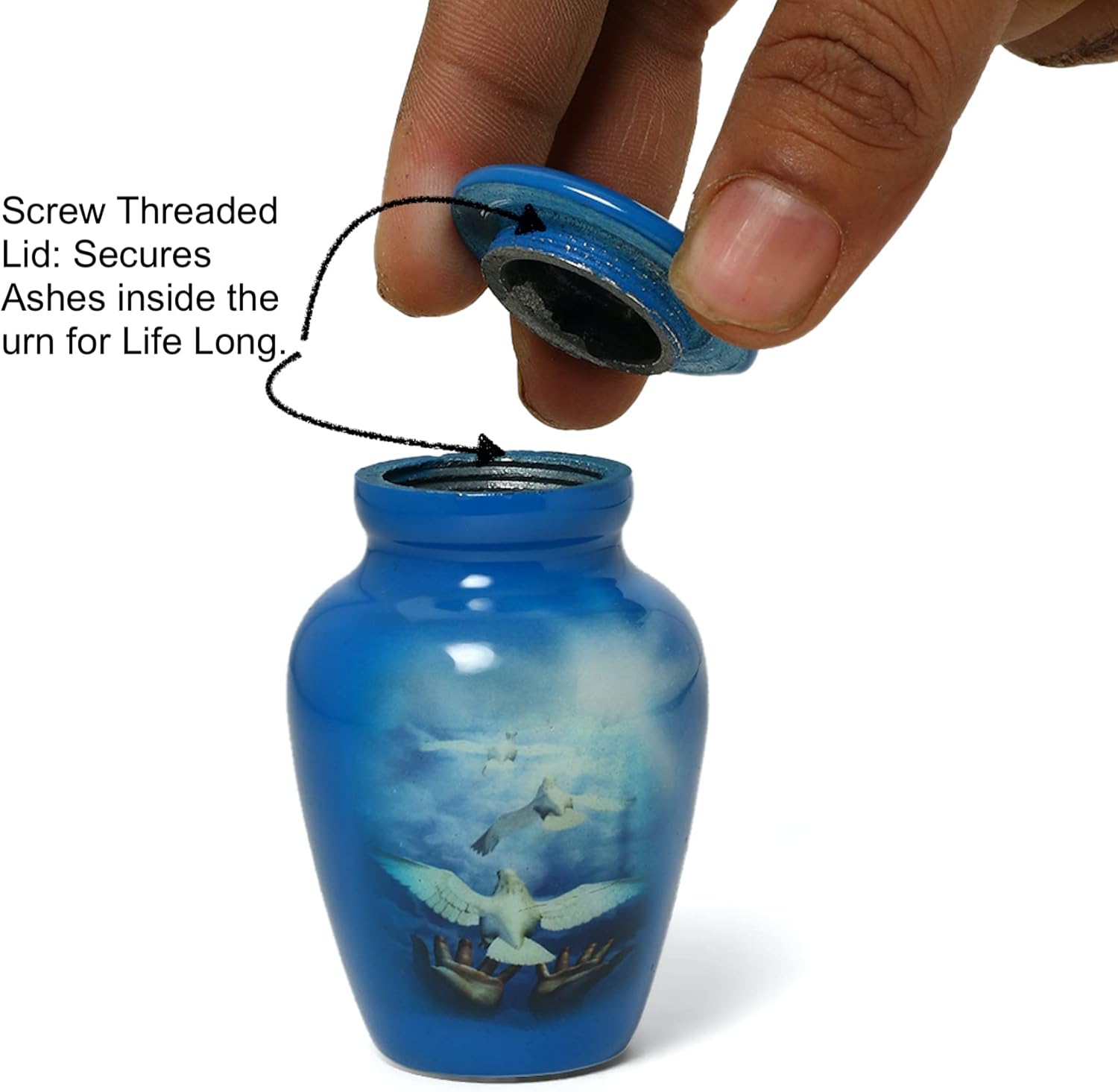 Serenity Dove Painted Mini Cremation Urn - Solid Aluminum