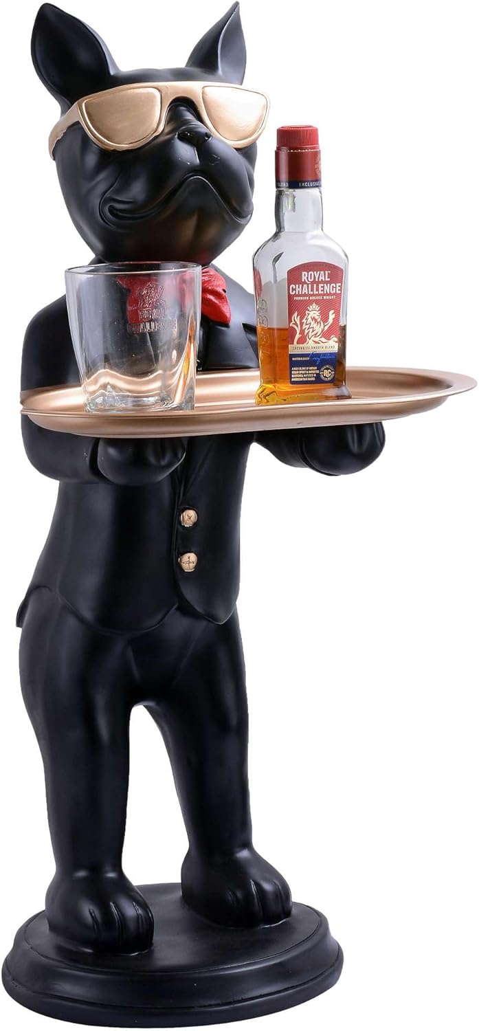 Resin Cool Dog Sculpture with Plate for Home Decor