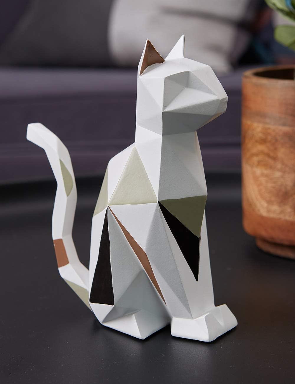 HAUCOZE Geometric Cat Statue Modern Home Decor Figurine