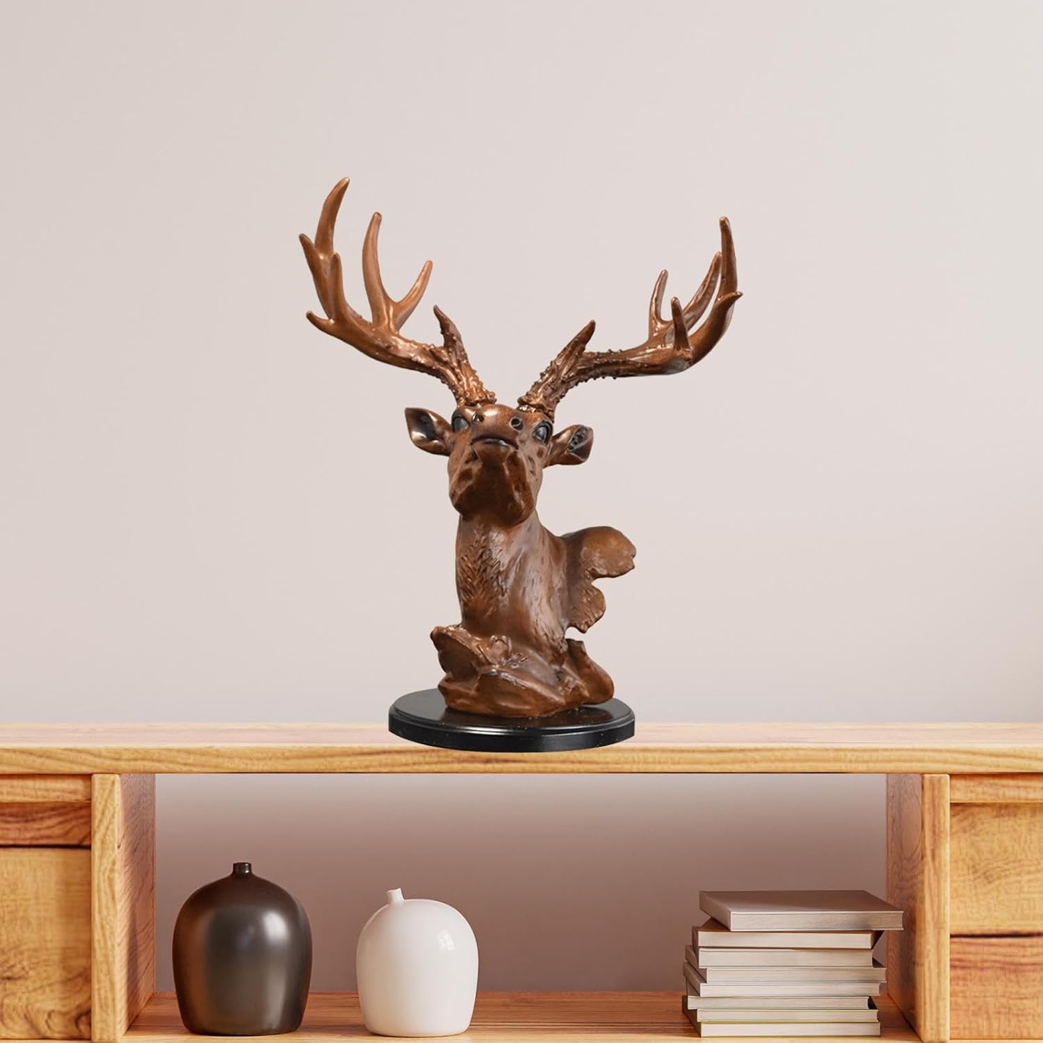 Fenteer Deer Head Figurine Desktop Decor Sculpture