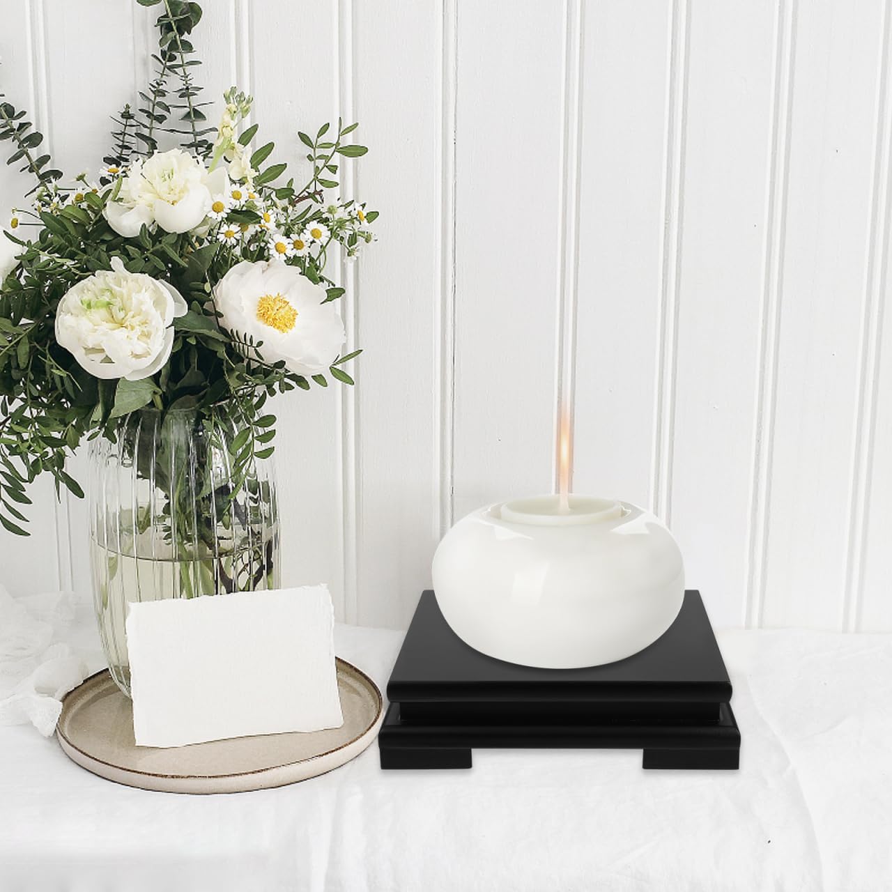 Cabilock Square Wood Vase Display Riser 7 Inch Black Wooden Tray Base for Home Decoration