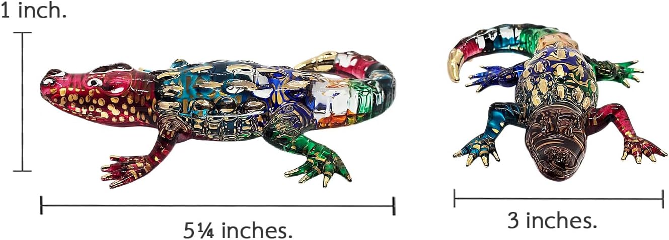 WitnyStore Rainbow Gold Crocodile Figurine - Miniature Hand Blown Glass Decor Collectible