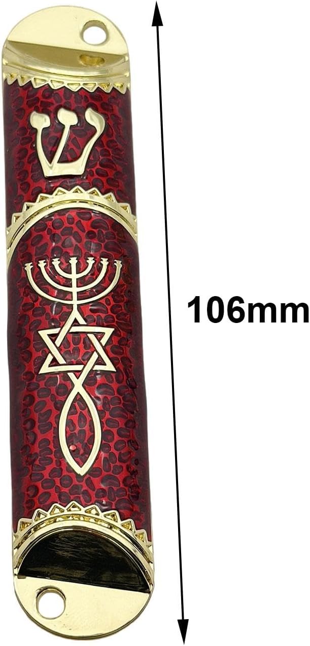 Jewish Mezuzah Case Red 16cm Unique Design Alloy