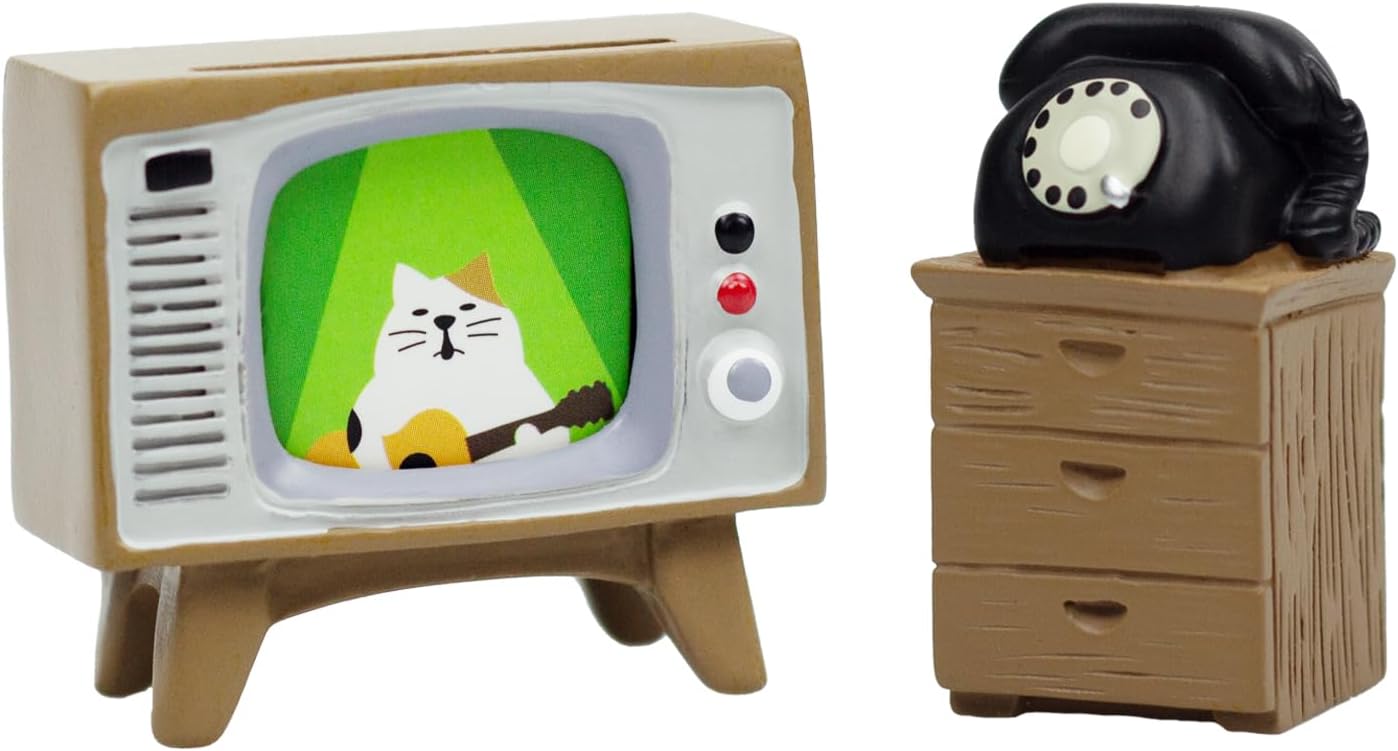 RAQWI Cute Mini TV and Telephone Cabinet Figurine for Cat Lovers