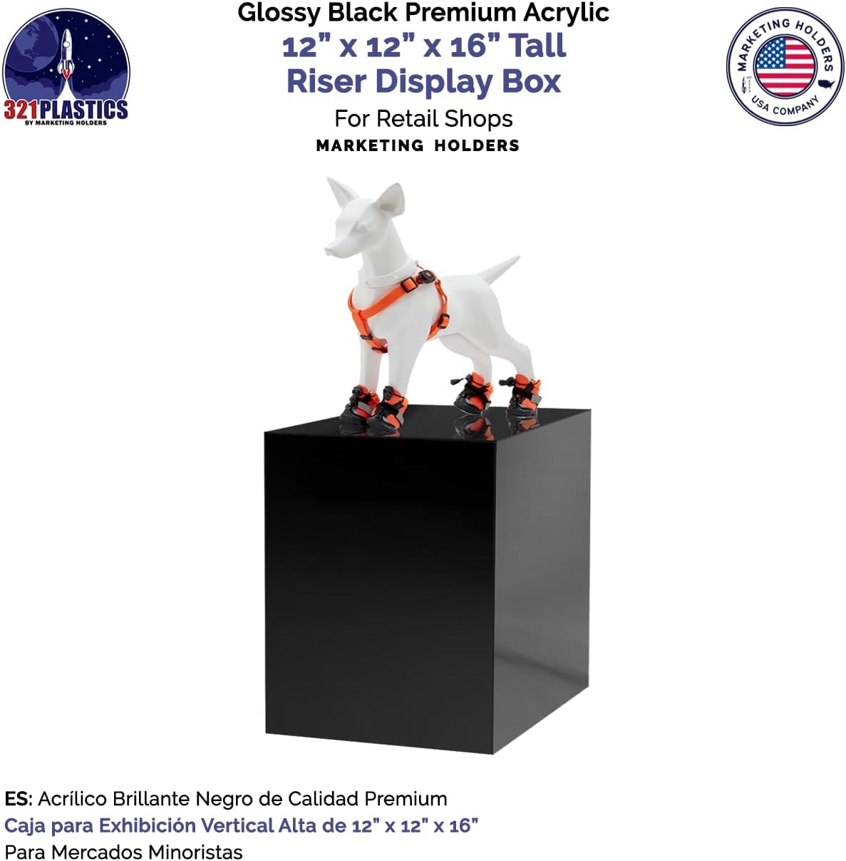 Glossy Black Acrylic Display Box 2 Pack 16 Inch Tall