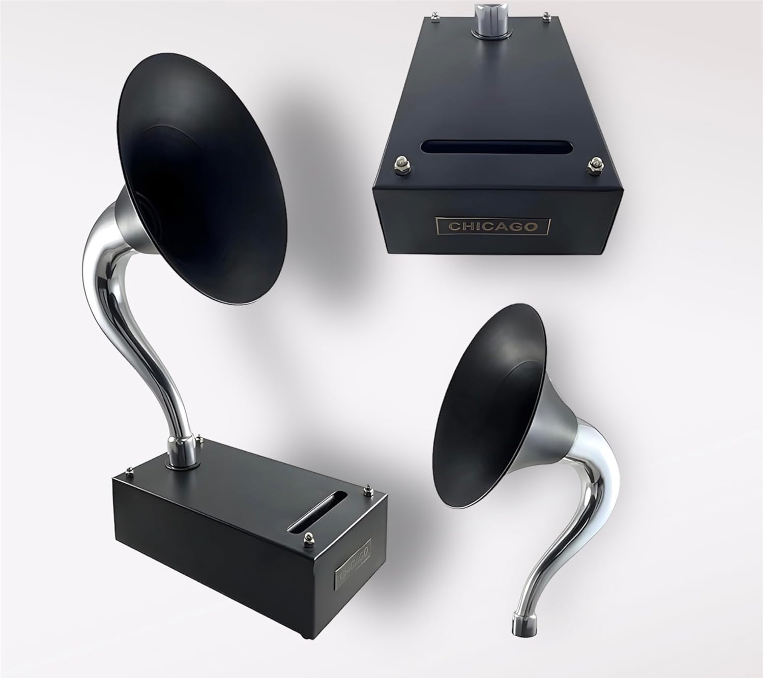 Decorative Nostalgia Acoustic Gramophone Speaker for Smartphones Chrome Black