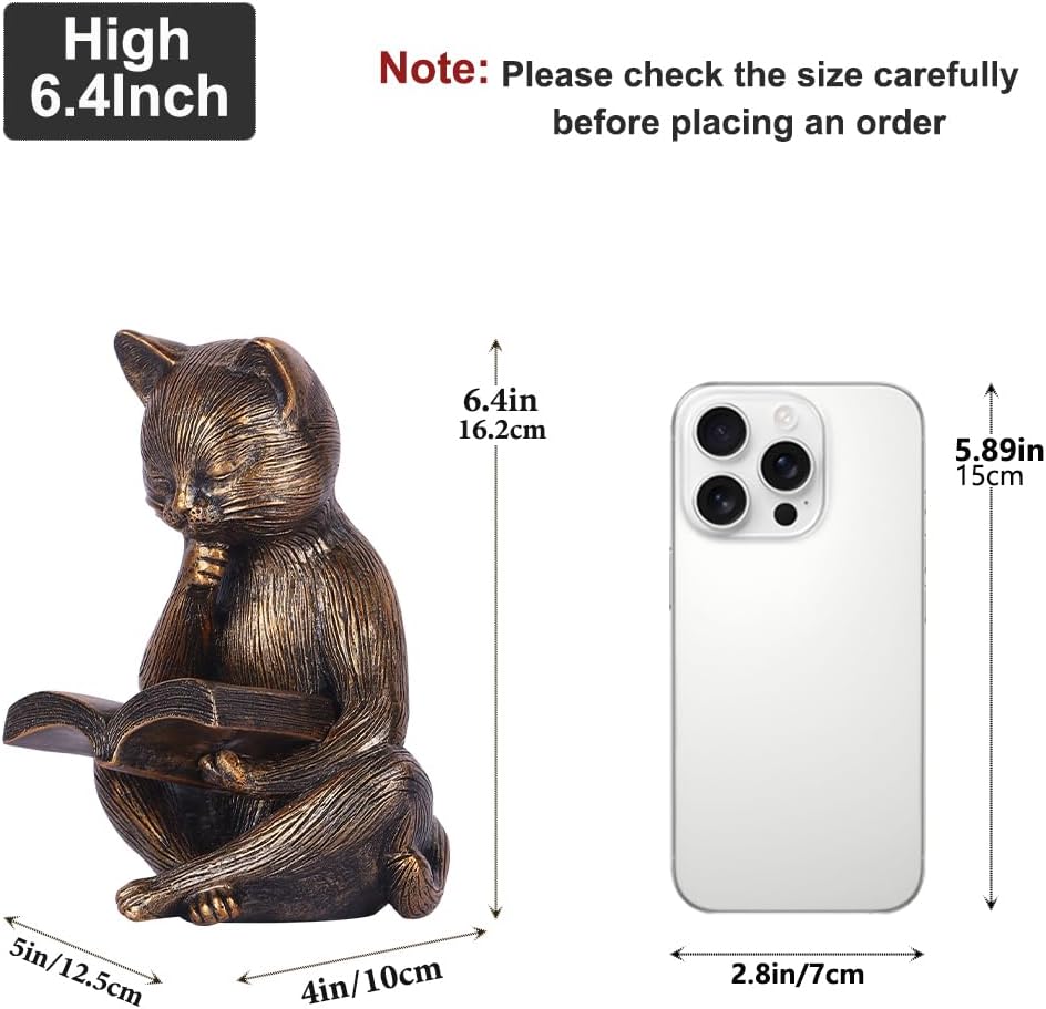 Reading Cat Figurine 64 In Bronze Decor Sculpture