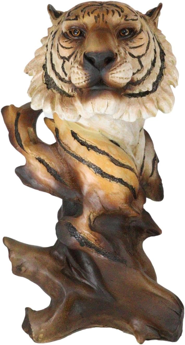 Ebros Gift Faux Wood Bengal Tiger Bust Statue 11 Inch Tall Decorative Figurine