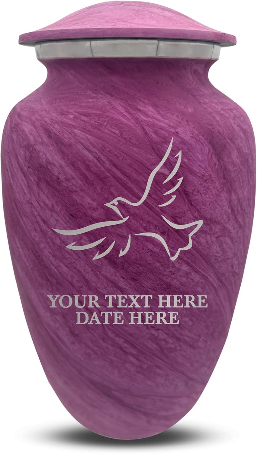 Custom Large Adult Cremation Urn for Ashes - Personalized Memorial Urn with Name and Dove Design Pink