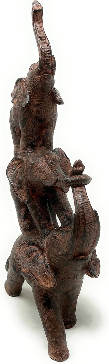 Natures Mark 3 Stacked Elephants Resin Statue Home Decor