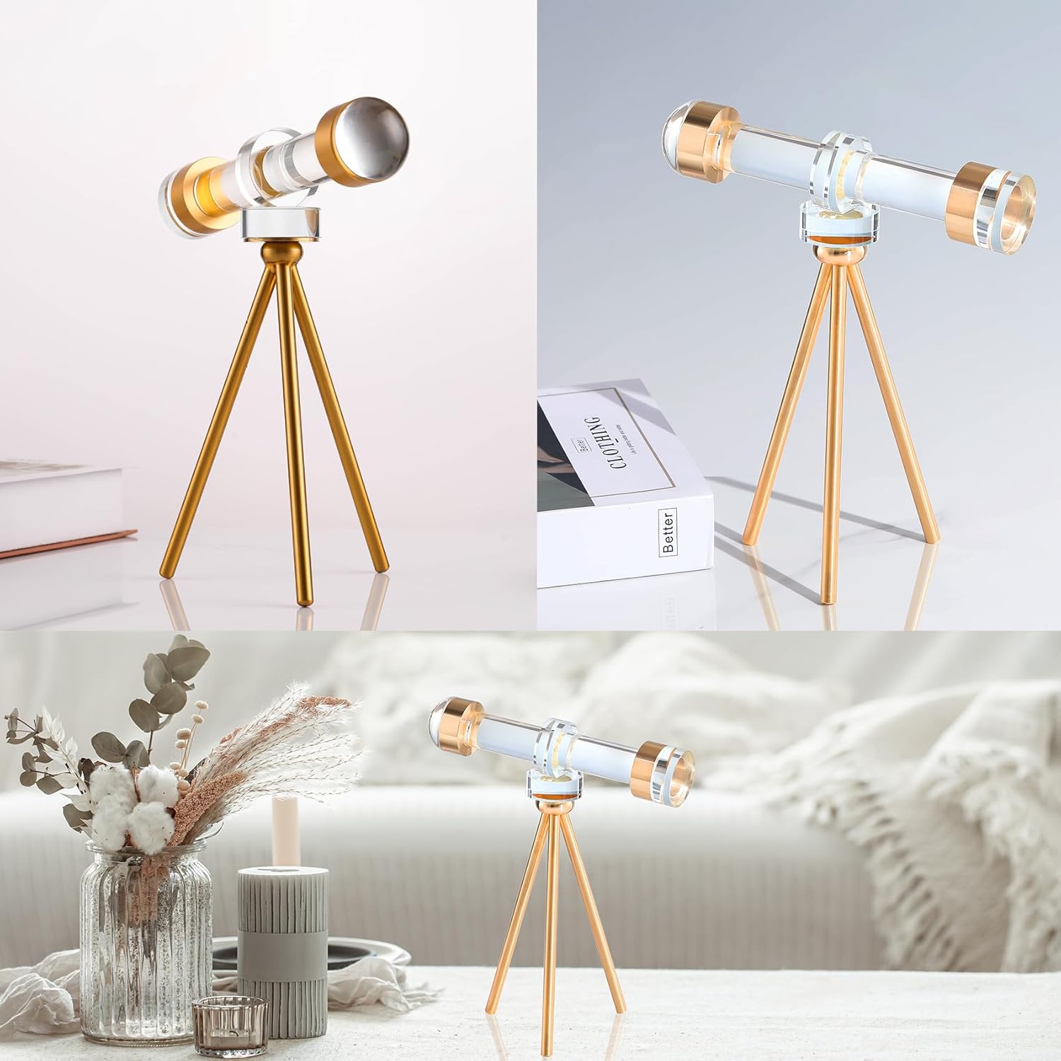 Modern Handmade Crystal Telescope with Brass Bracket