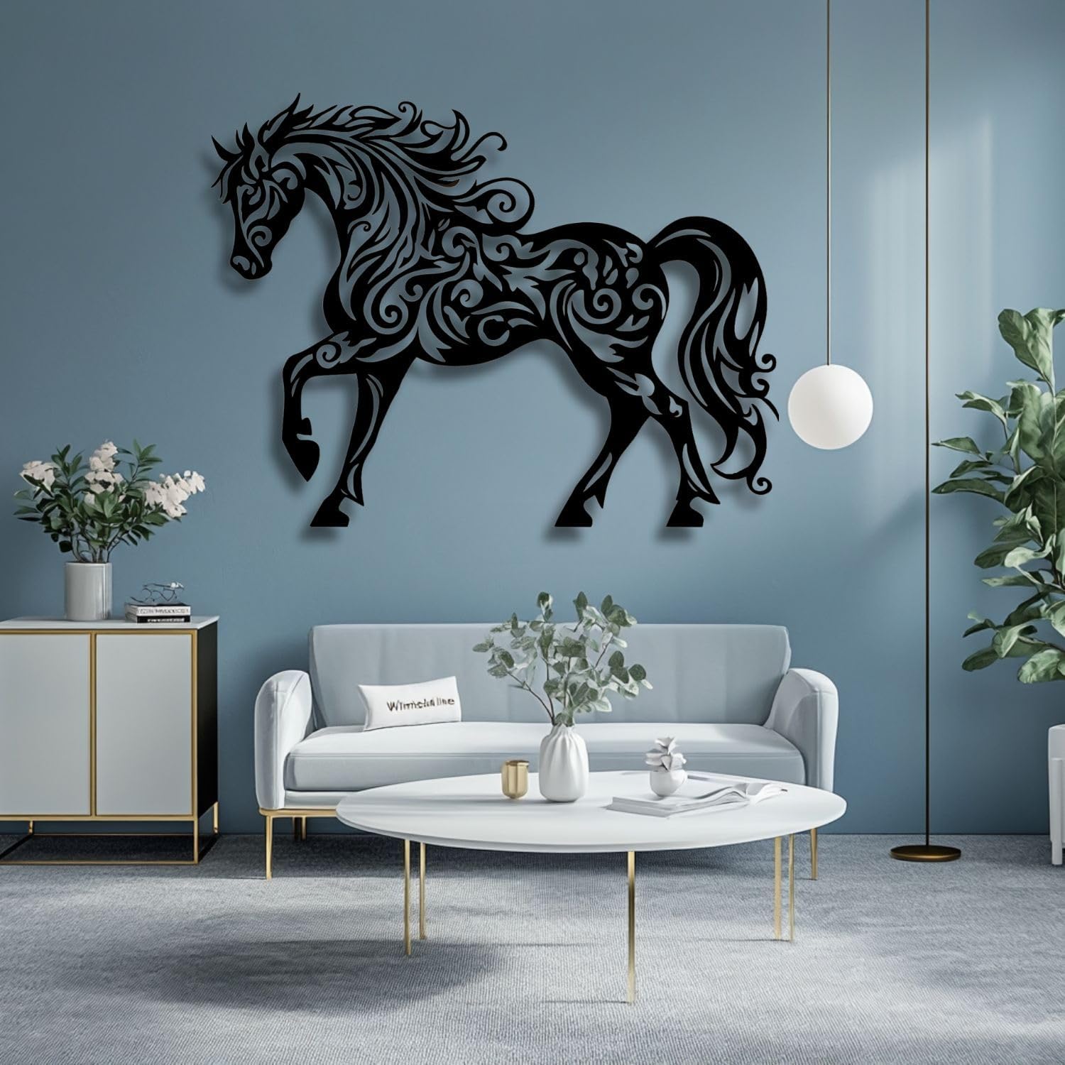 Flewfar Black Metal Horse Wall Art 28x20 Inches Unframed