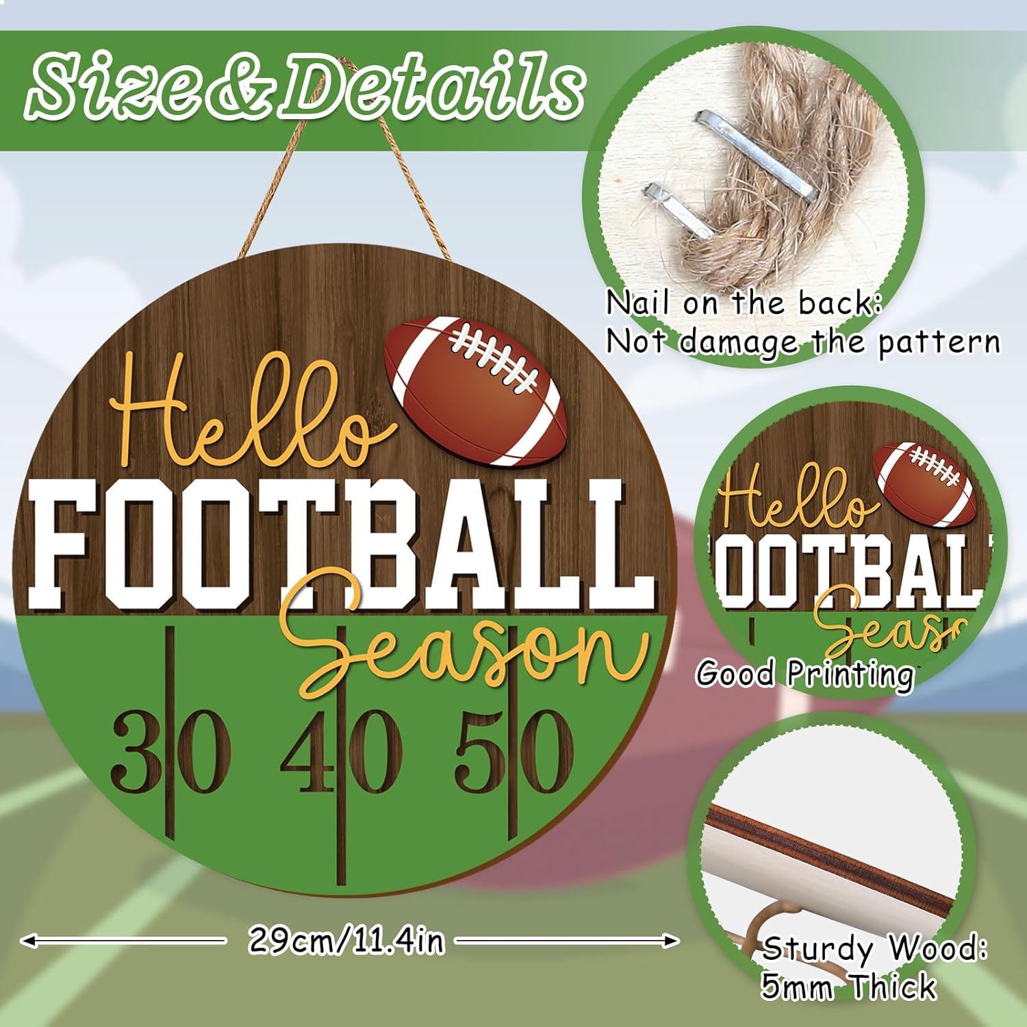 Whaline Football Season Wooden Wall Sign Door Hanger