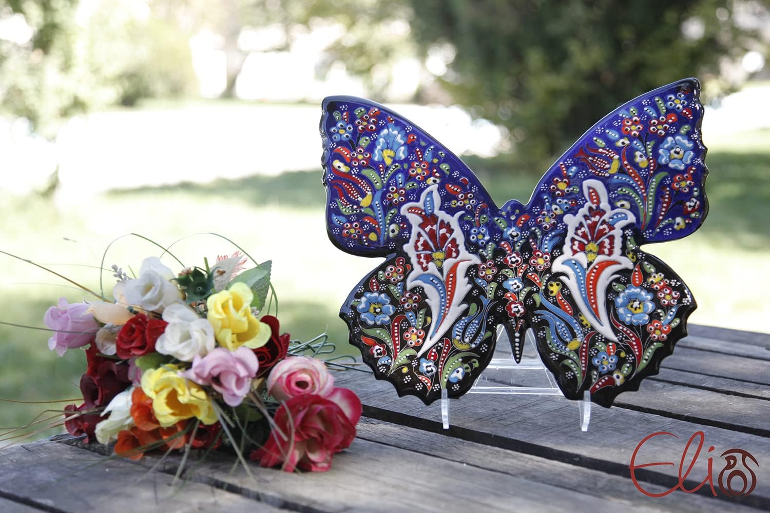 EliPOT 12 Inch Black Ceramic Butterfly Wall Sculpture