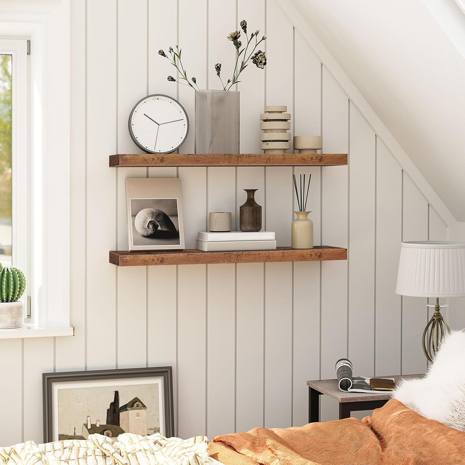 HOOBRO Floating Shelves Wall Mount Set of 2 315 Inch Rustic Brown