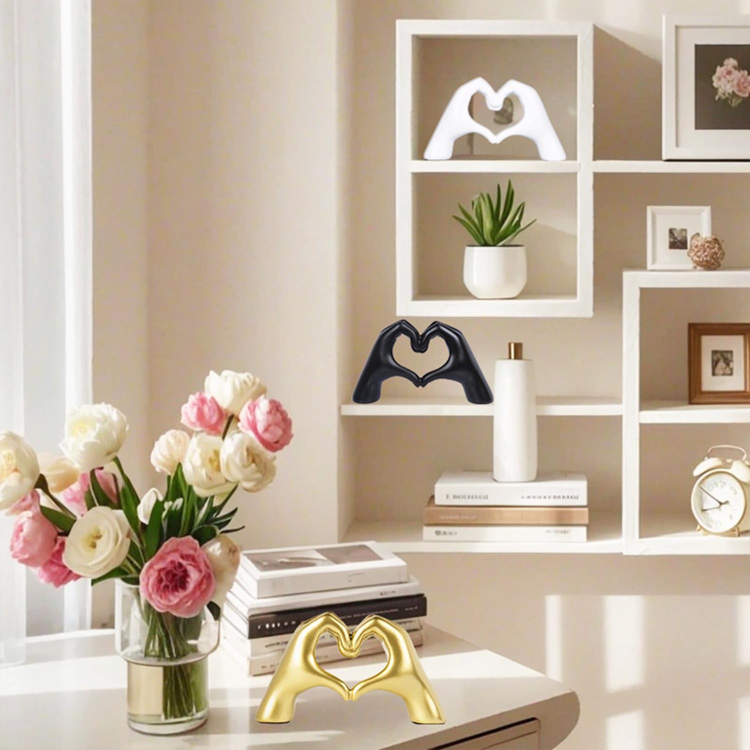 Pink Decor Heart Hands Sculpture for Home Room Decor