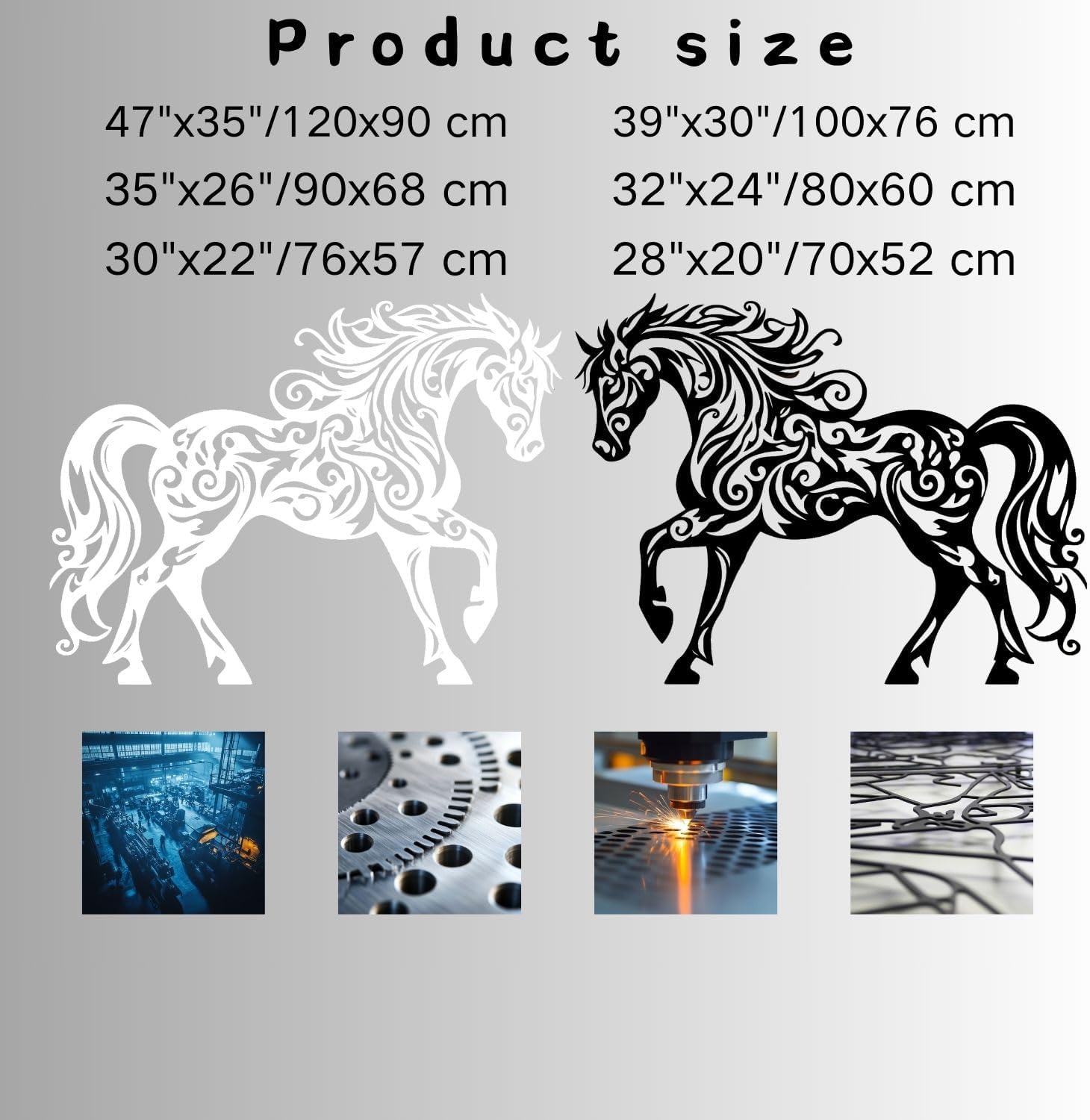 Flewfar Black Metal Horse Wall Art 28x20 Inches Unframed