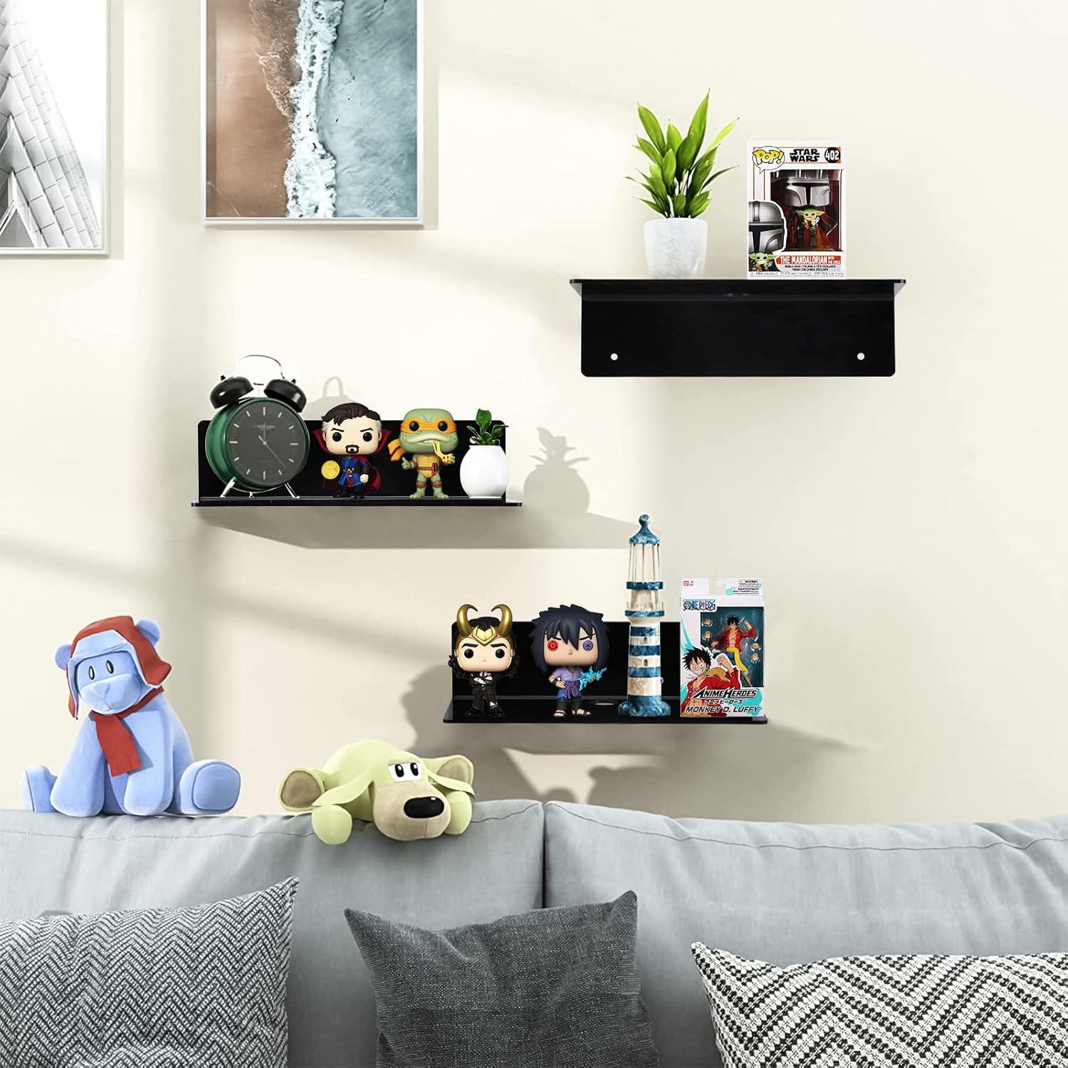 9 Inch Acrylic Floating Shelf Set of 2 - Black