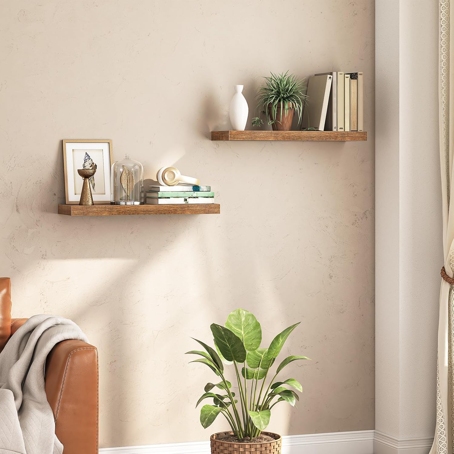 HOOBRO Floating Shelves Wall Mount Set of 2 315 Inch Rustic Brown