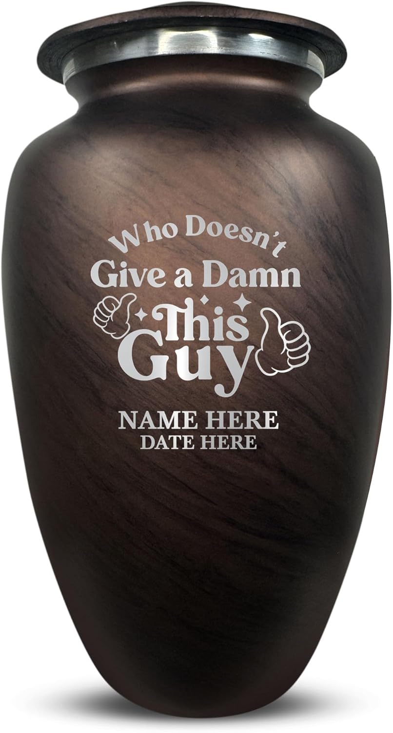 Custom Large Adult Cremation Urn with Name and Funny Design - 200 Cubic Inch Brown