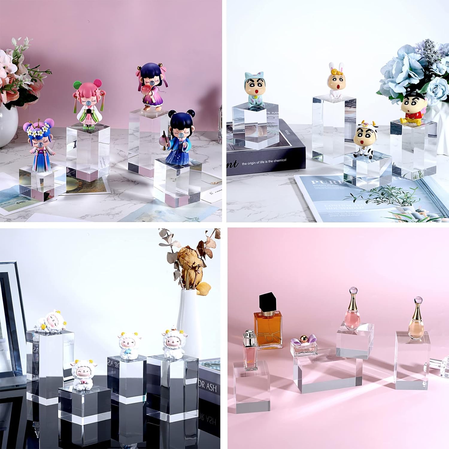 Hipiwe 4PCS Acrylic Risers Display Stand for Jewelry Figurines and Collectibles