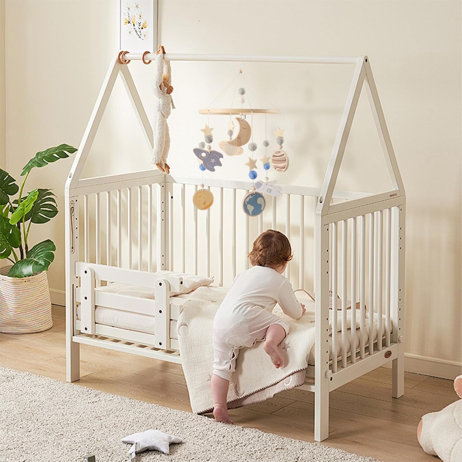 Cute Space Themed Crib Mobile with 360 Rotation