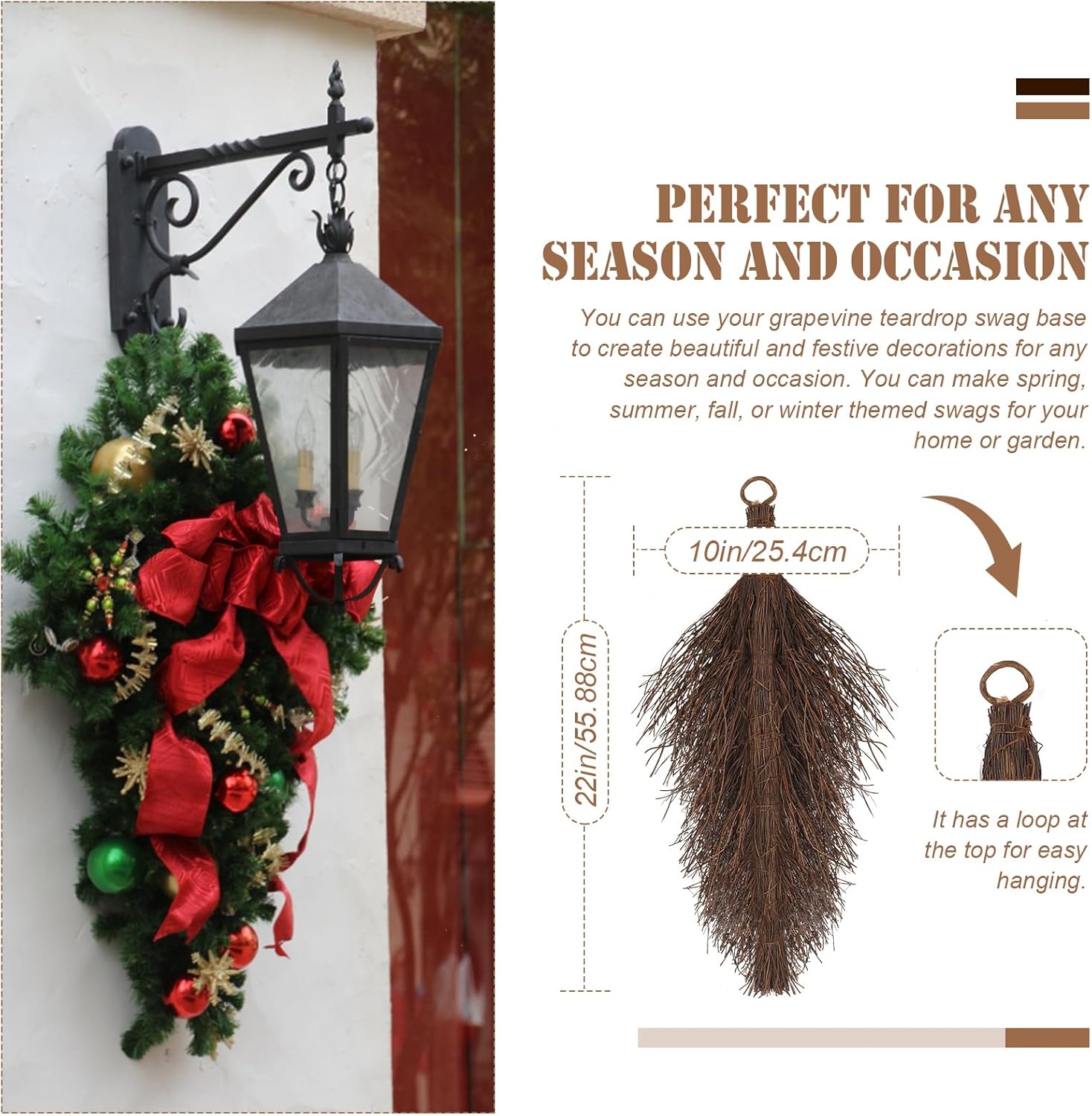 Grapevine Teardrop Swag Base 2 Pack for Door Decor