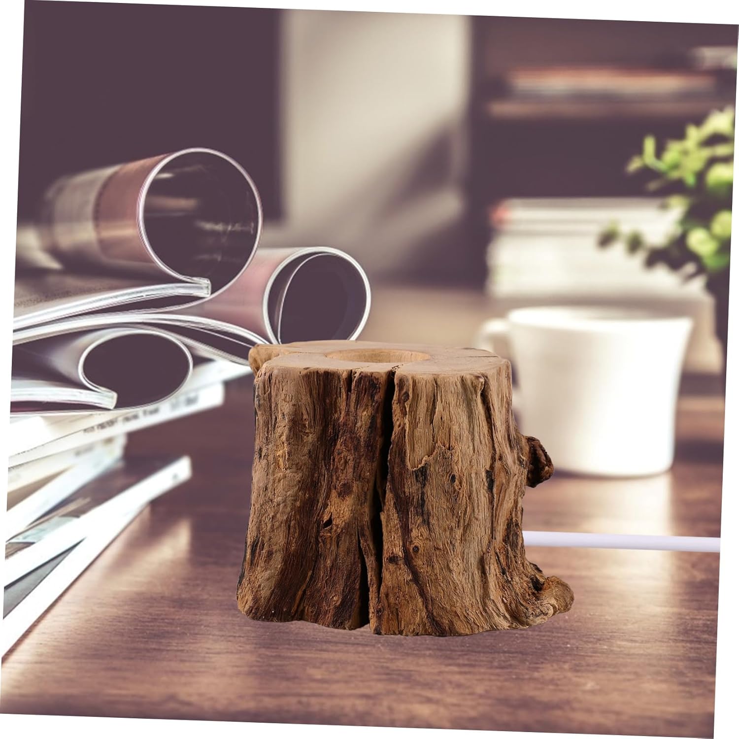 Wooden Stump Crystal Ball Stand with USB Charging LED Night Light Holder for Displaying Art Objects and Decor