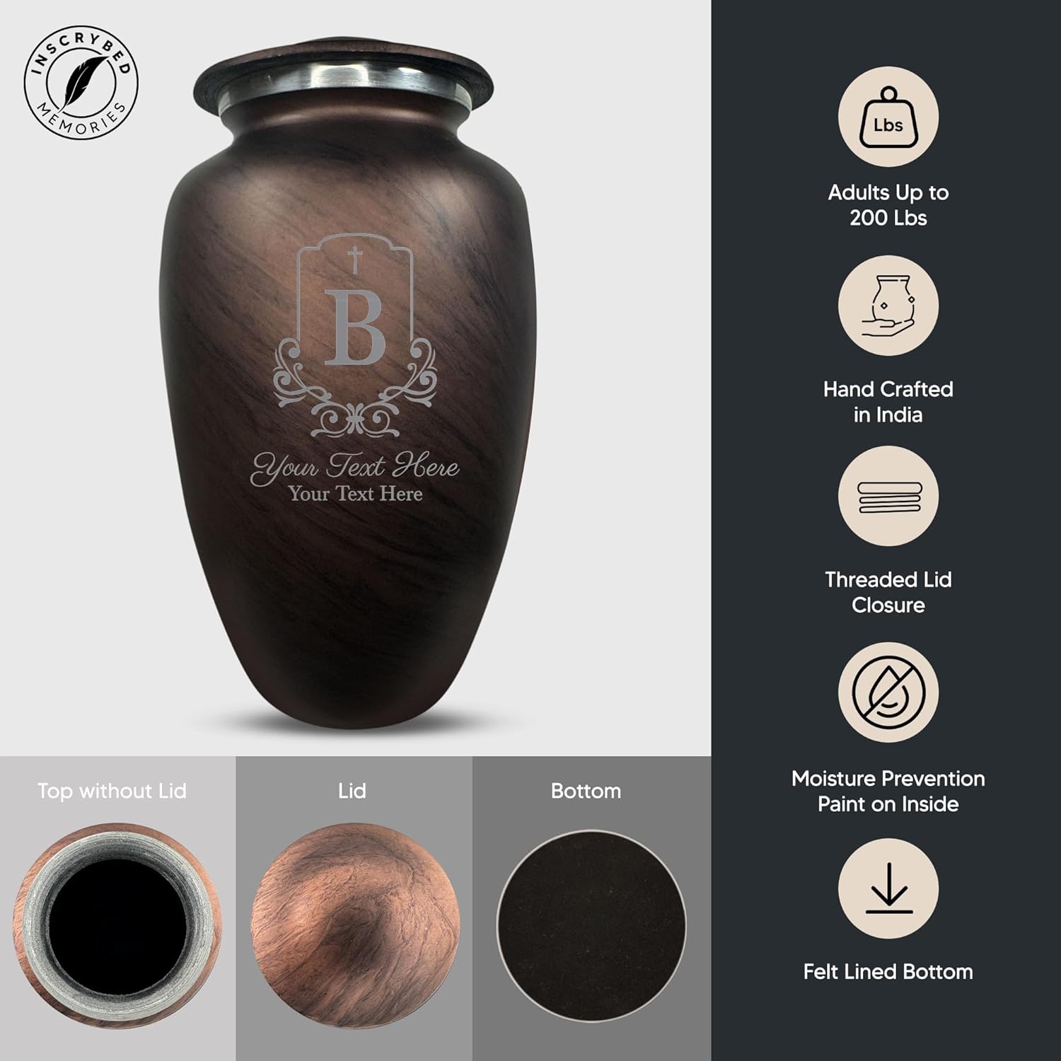 Custom Large Adult Cremation Urn - Personalized Name and Headstone Shape 200 Cubic Inch