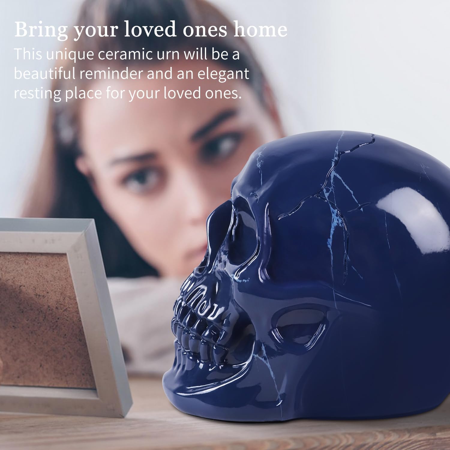 Rsobl Cremation Urns for Human Ashes - Blue Skull Urns Decorative Urns for Female Male