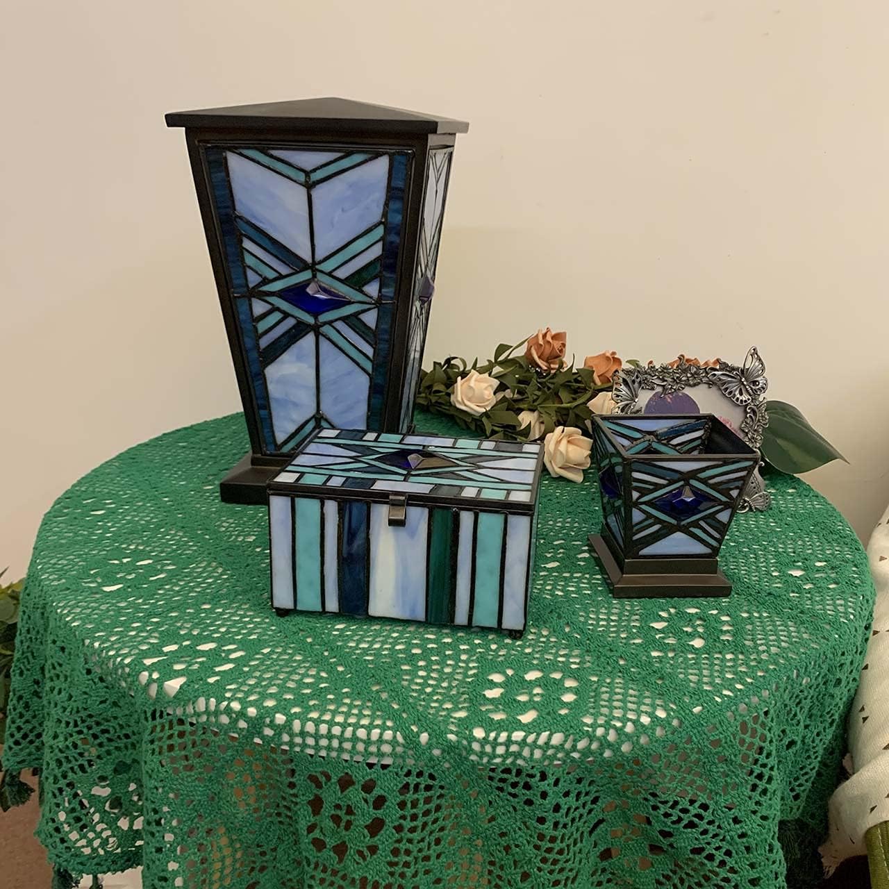 Bieye CU001 Stained Glass Cremation Urn Blue 7x11