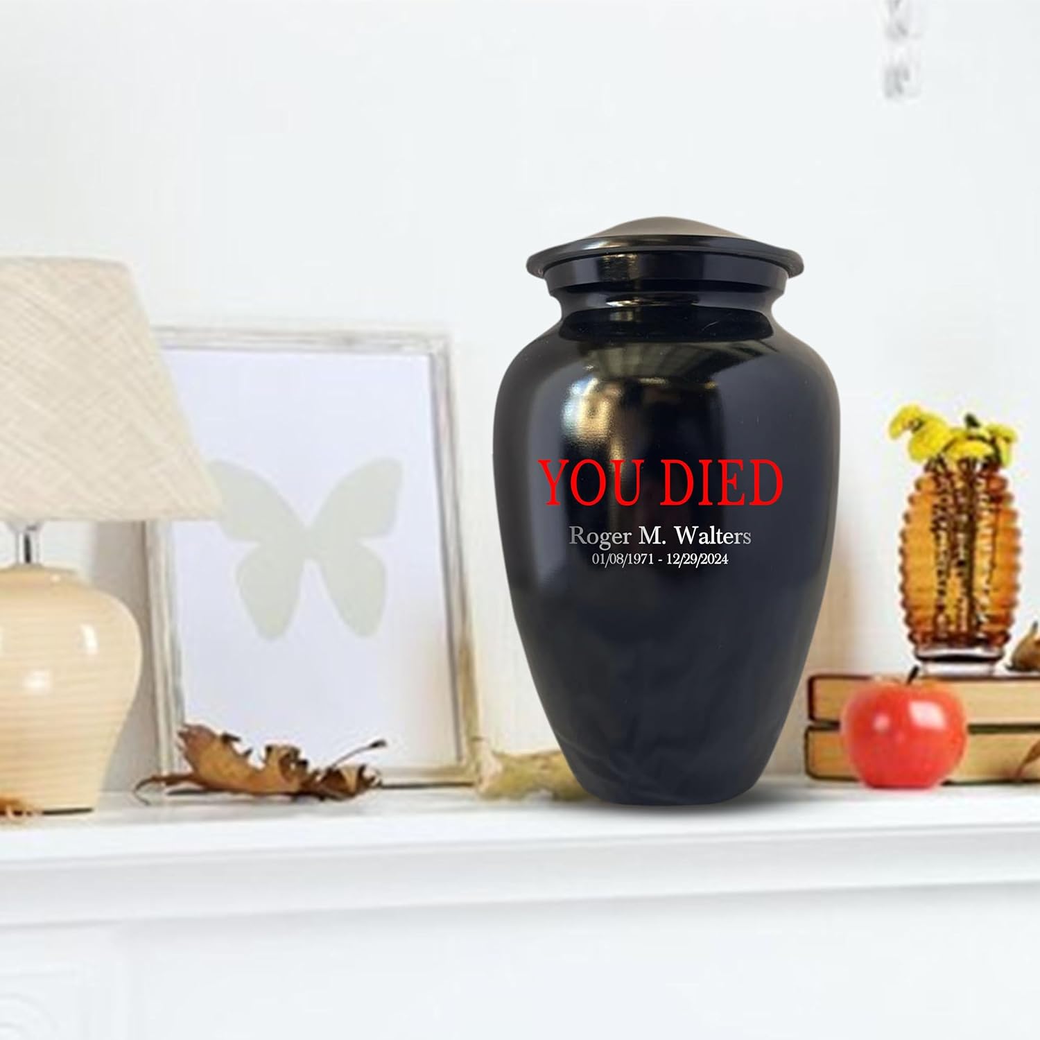 Personalized Gaming Cremation Urn with Custom Name and Date Black 200 Lbs Capacity