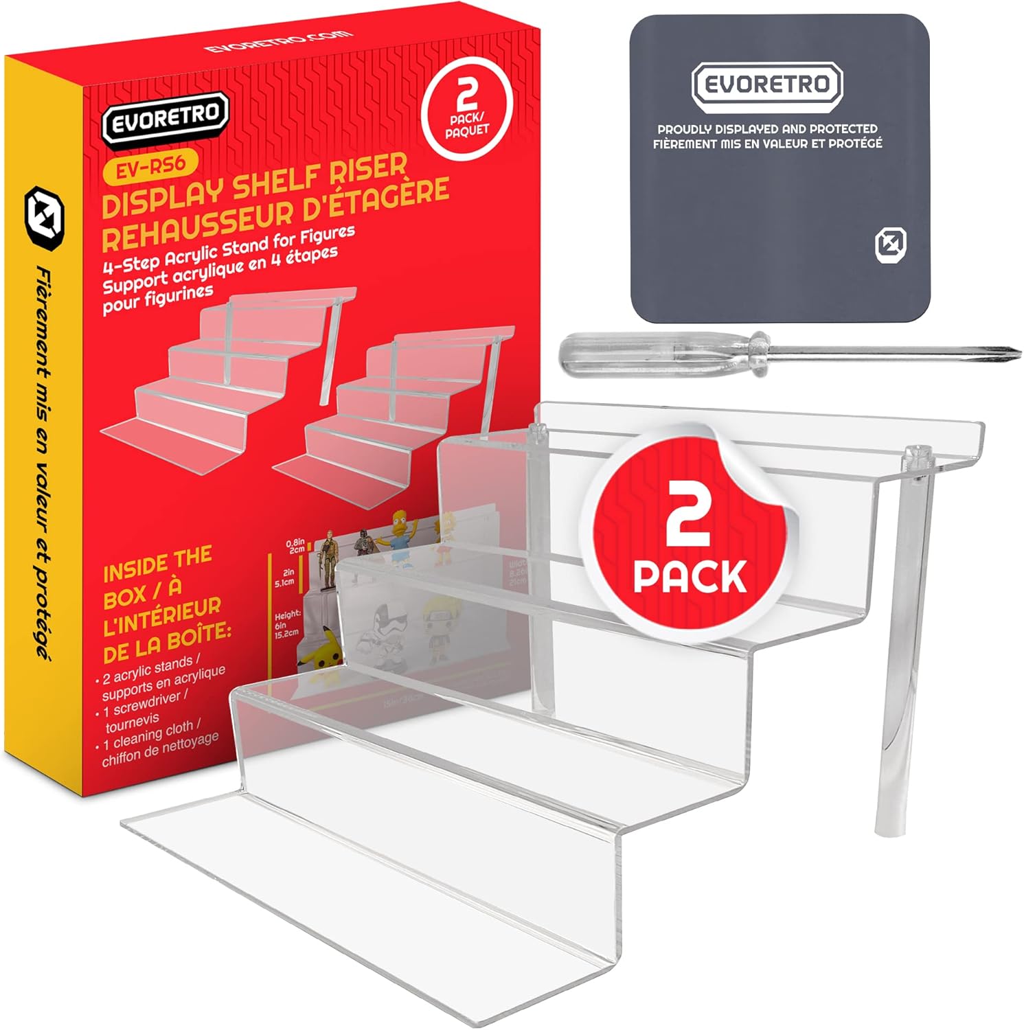 EVORETRO 4-Tier Display Riser Stand 2 Pack Shelf Organizer