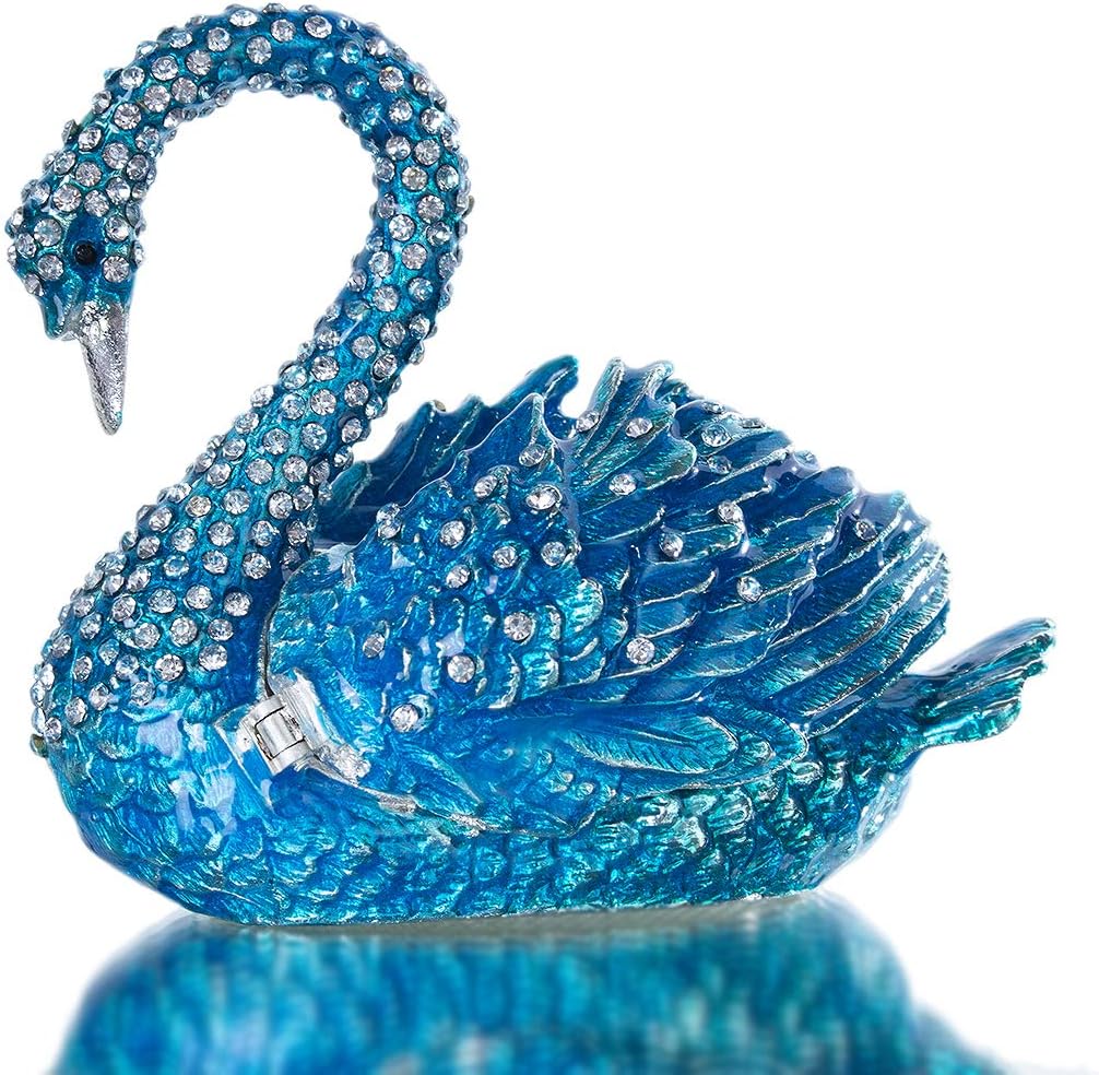 YU FENG Blue Swan Figurine Decorative Trinket Box
