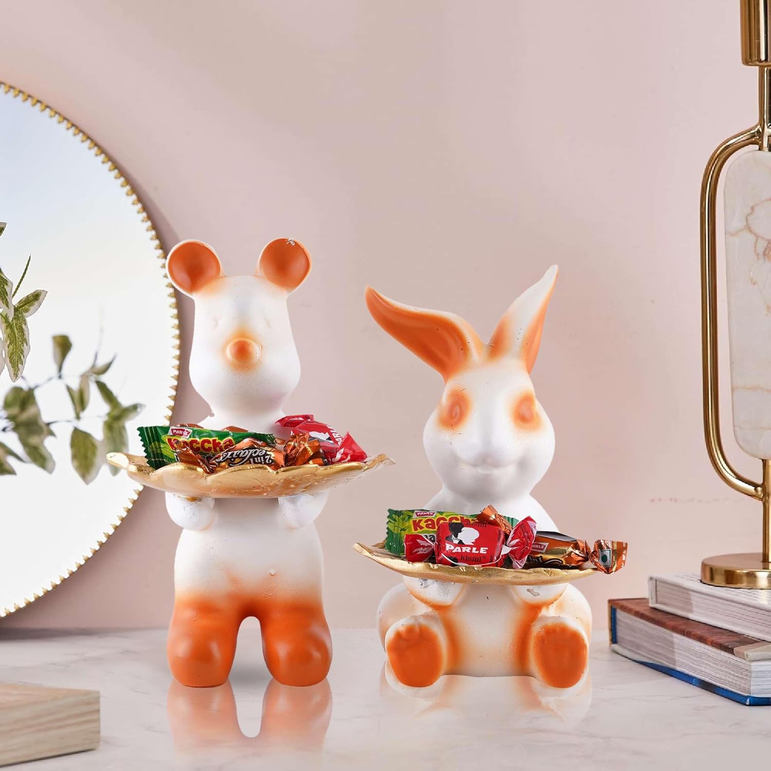 Set of Two Decorative Rabbit Statues for Home Decor 1