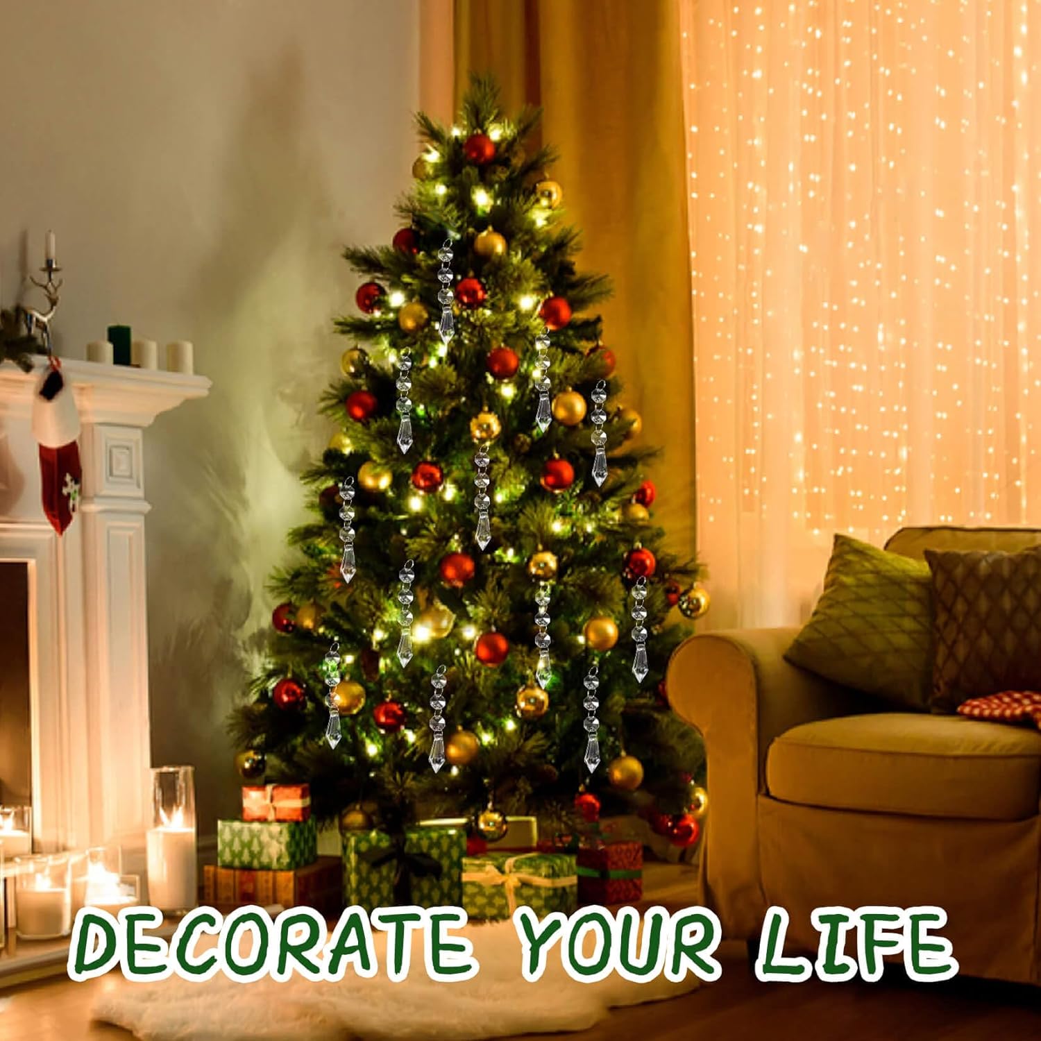 30PCS Christmas Crystal Ornaments - Clear Icicle Hanging Decor