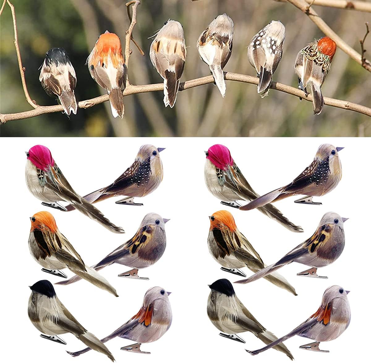 12pcs Realistic Artificial Birds for Decor