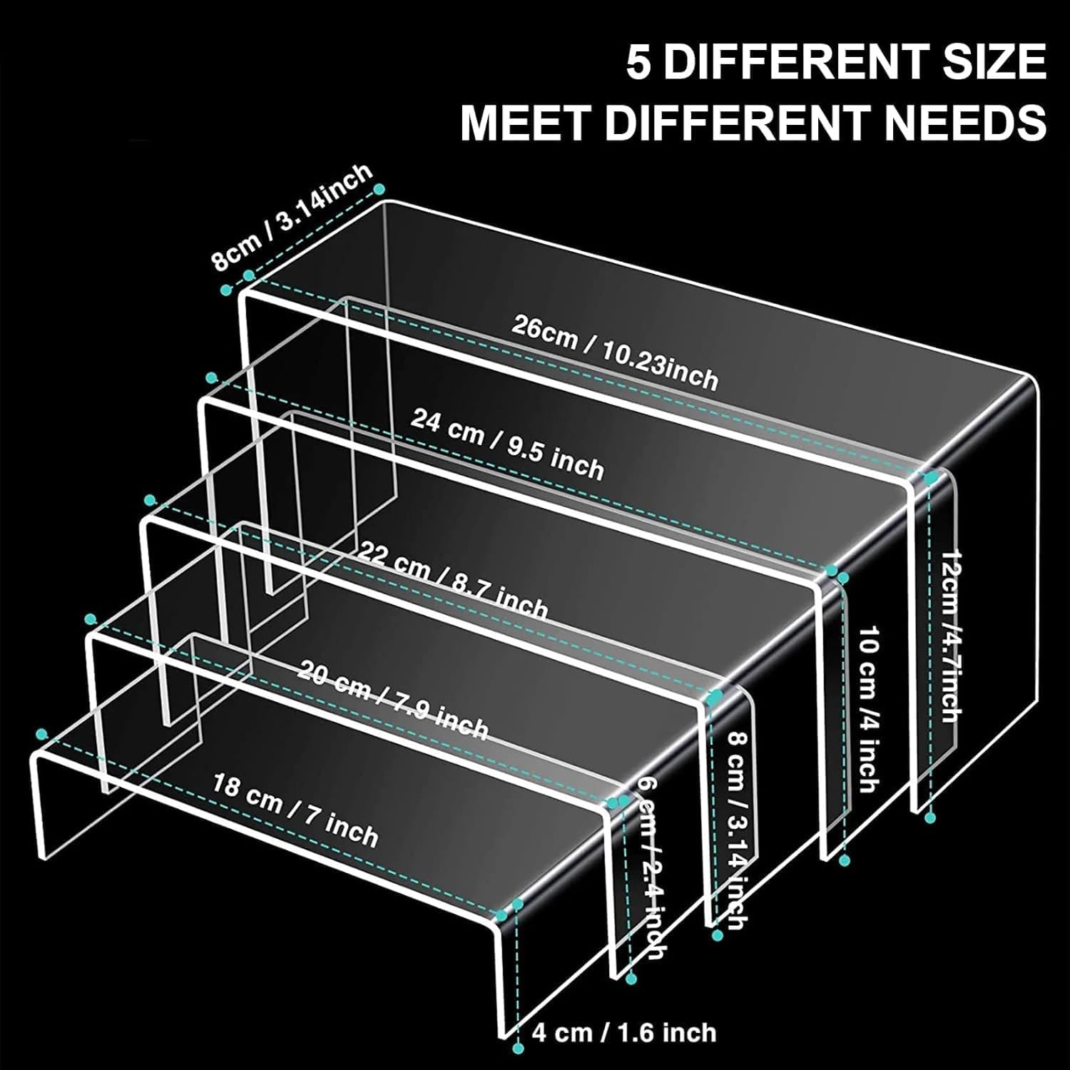 5Pcs Acrylic Risers Display Stands for Showcasing Items