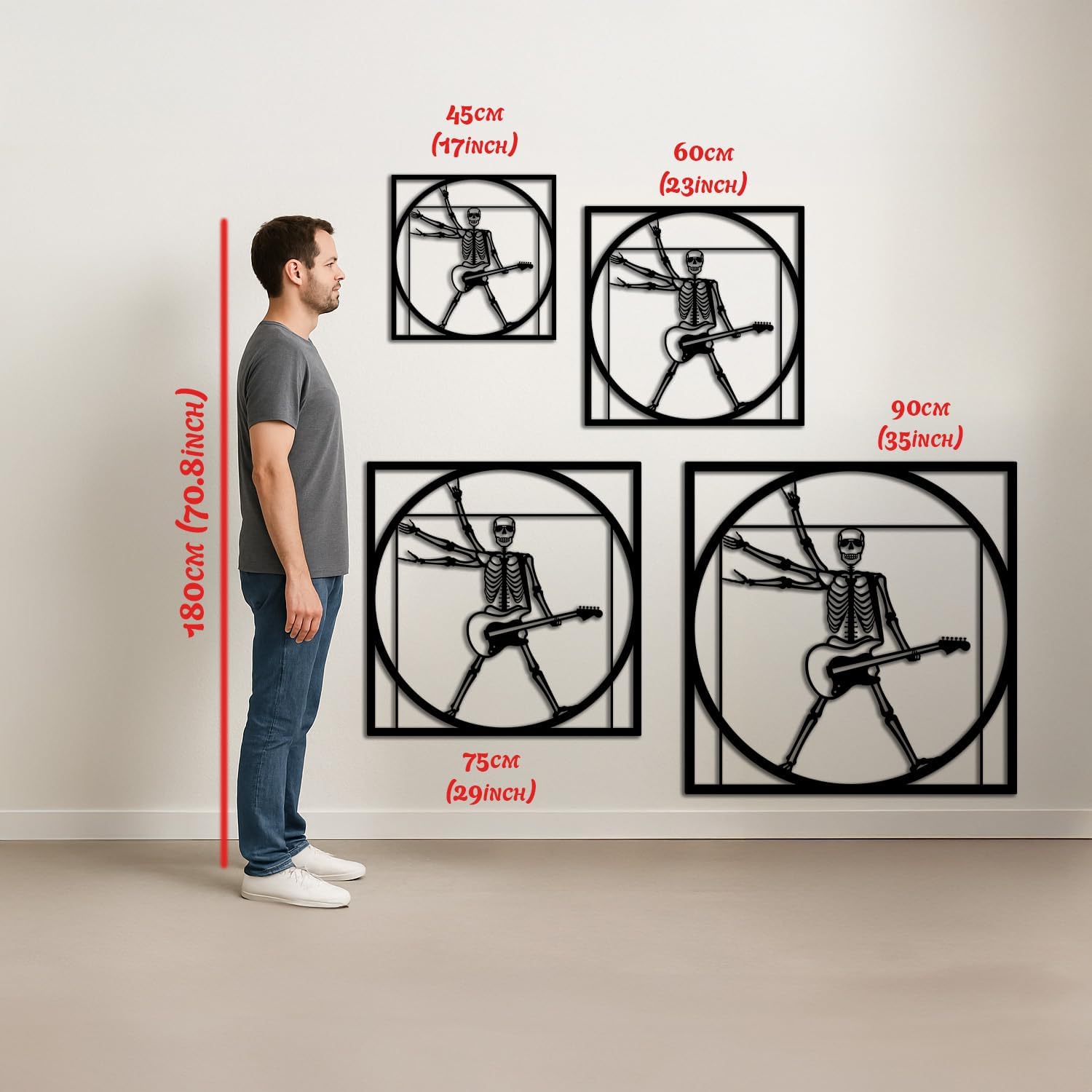 Rock Skeleton Vitruvian Wall Art Modern Minimalist Metal Decor