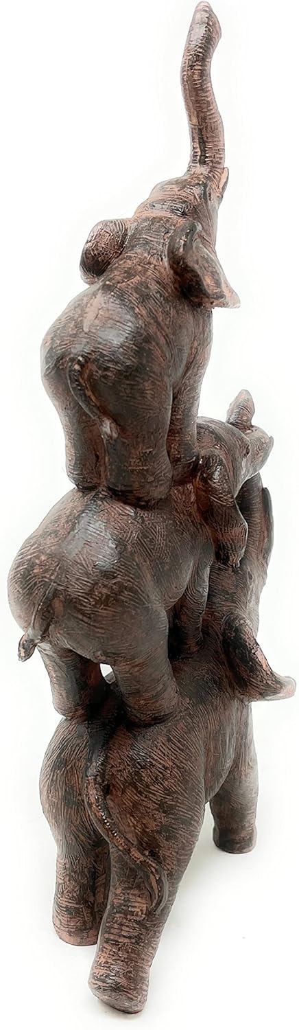 Natures Mark 3 Stacked Elephants Resin Statue Home Decor