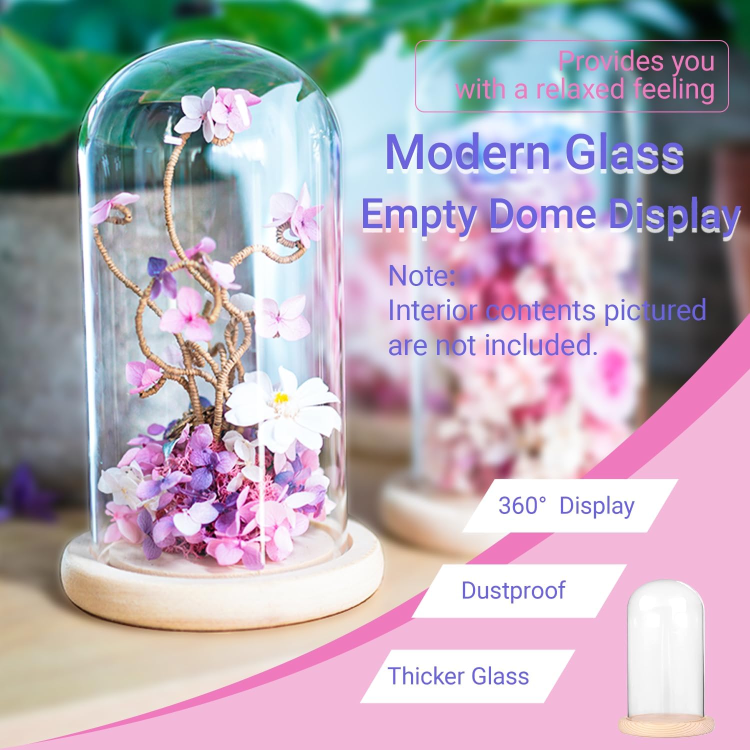 Ivolador 7x4 Inch Glass Cloche Dome with Wood Base