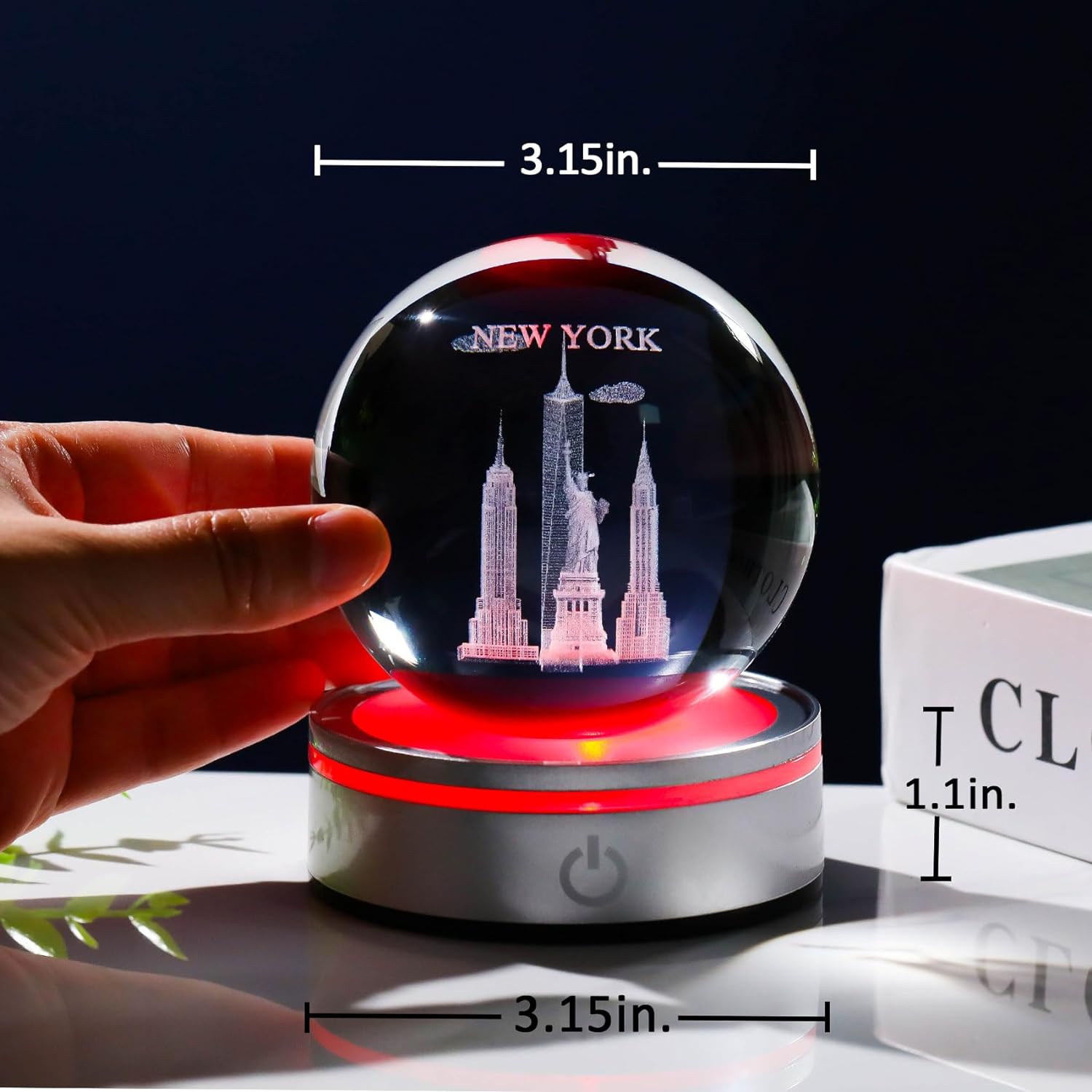 Movdyka 3D Crystal Ball Statue of Liberty Night Light Decor
