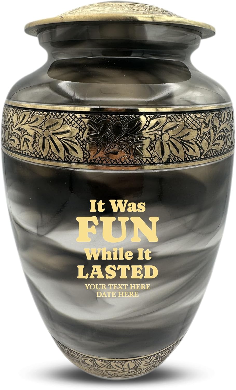 Custom Cremation Urn with Engraved Name and Quotes - Witty Design in Gold Suzesta Series 200 Cuin Capacity