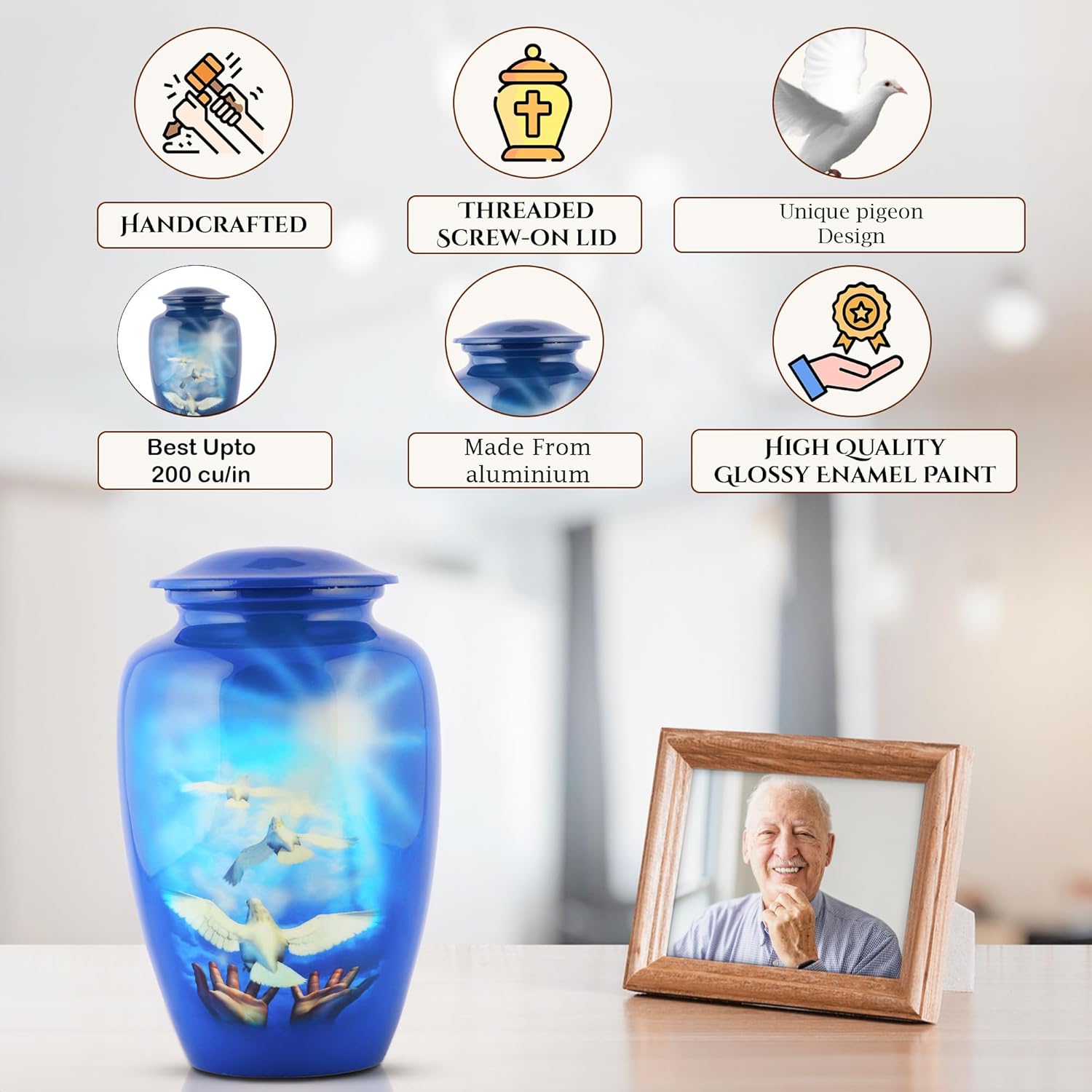 Blue Hummingbird Decorative Urn for Human Ashes Large