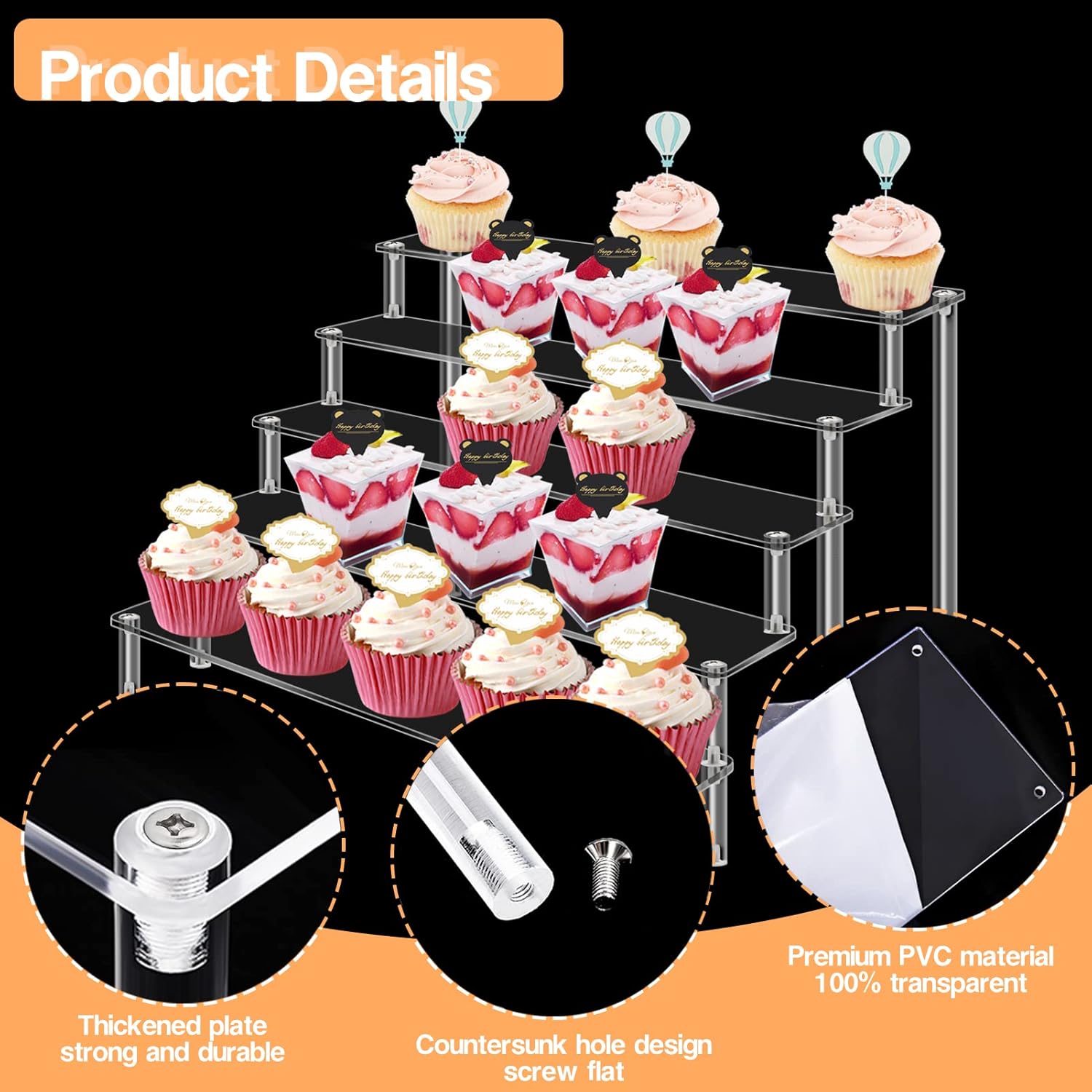 2Pcs 5 Tier Acrylic Risers Display Stand for Collectibles and Toys