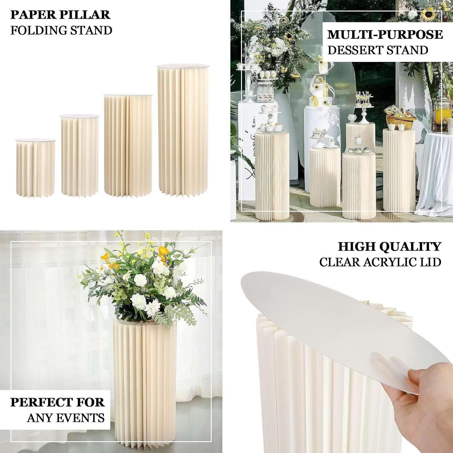 Efavormart 40 Inch Ivory Accordion Folding Pedestal Box