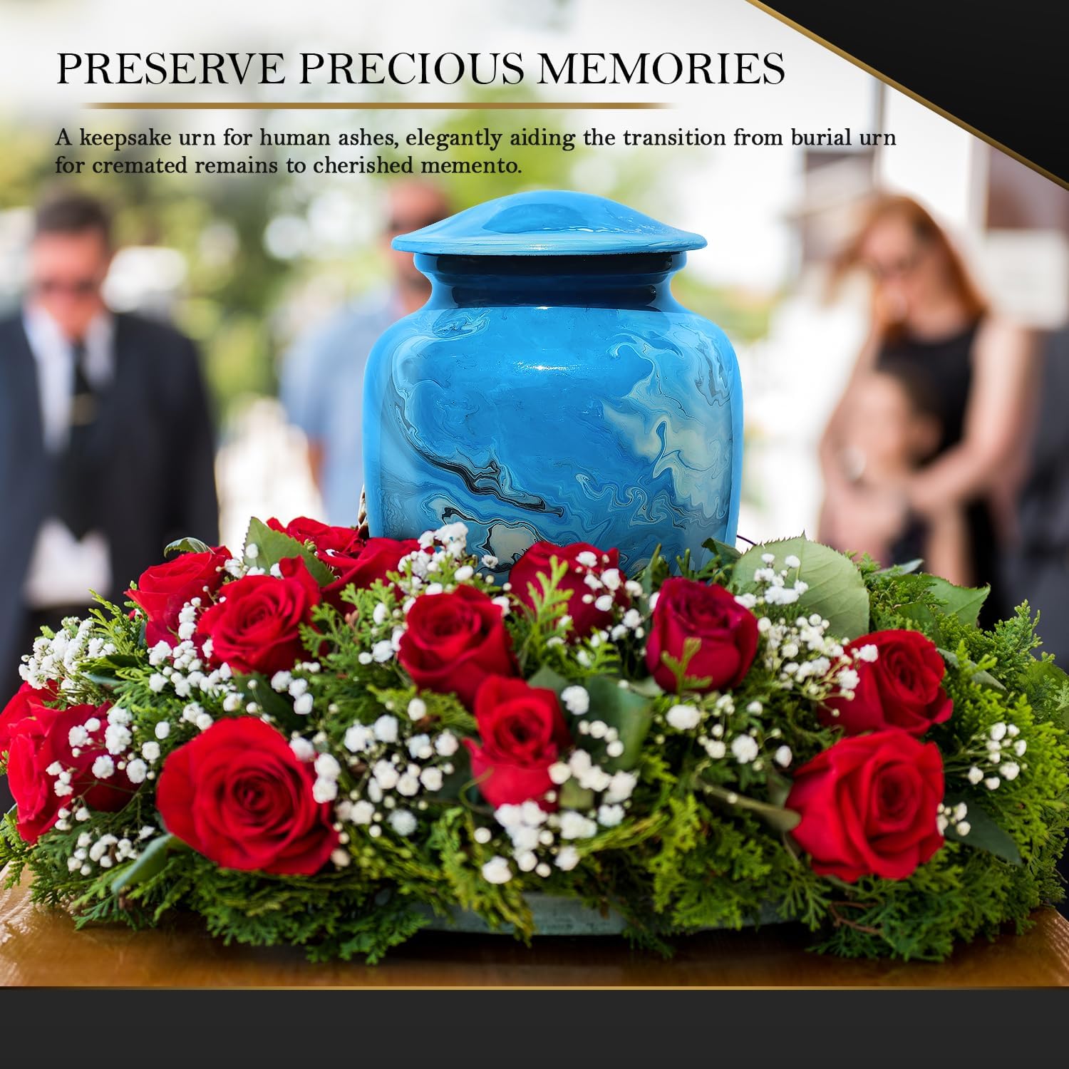 Cremation Urn for Human Ashes - Decorative Blue Marble Aluminum Urn with Velvet Bag