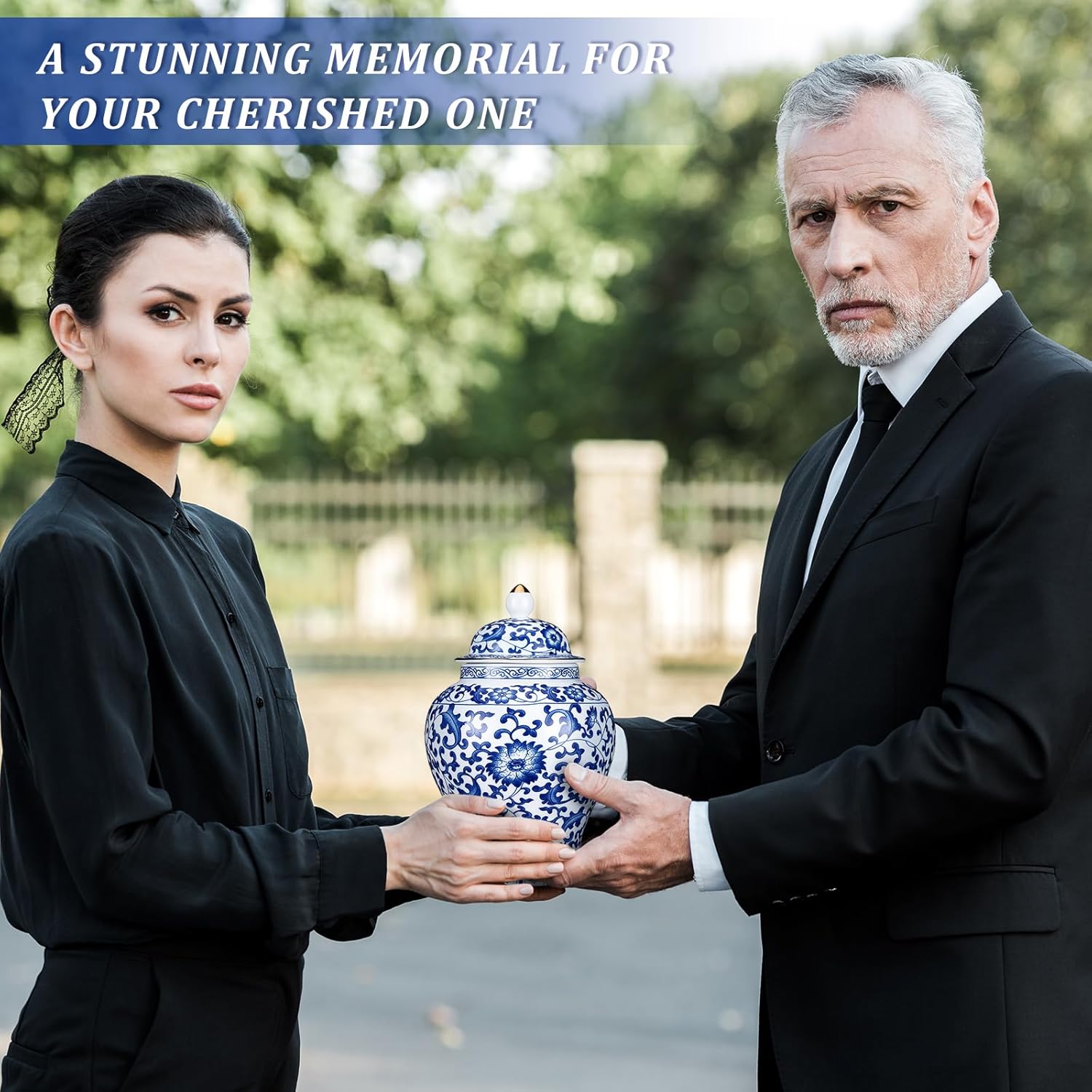 Small Blue Ceramic Cremation Urn for Adult Ashes